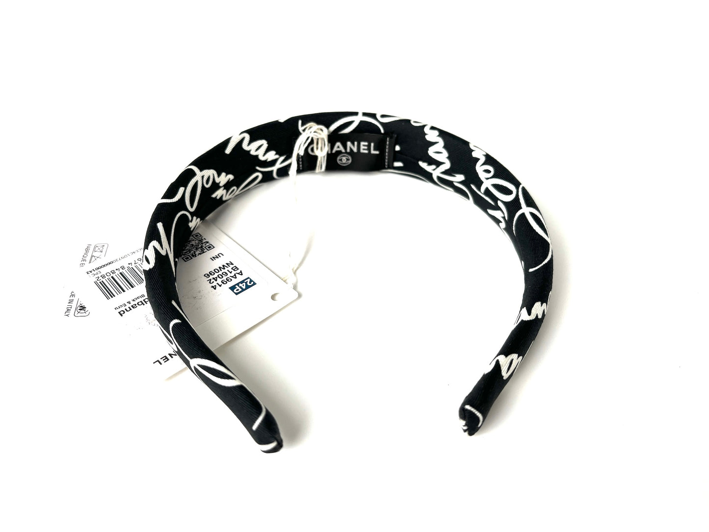 CHANEL 24P Black White Ecru Silk Twill Print Headband