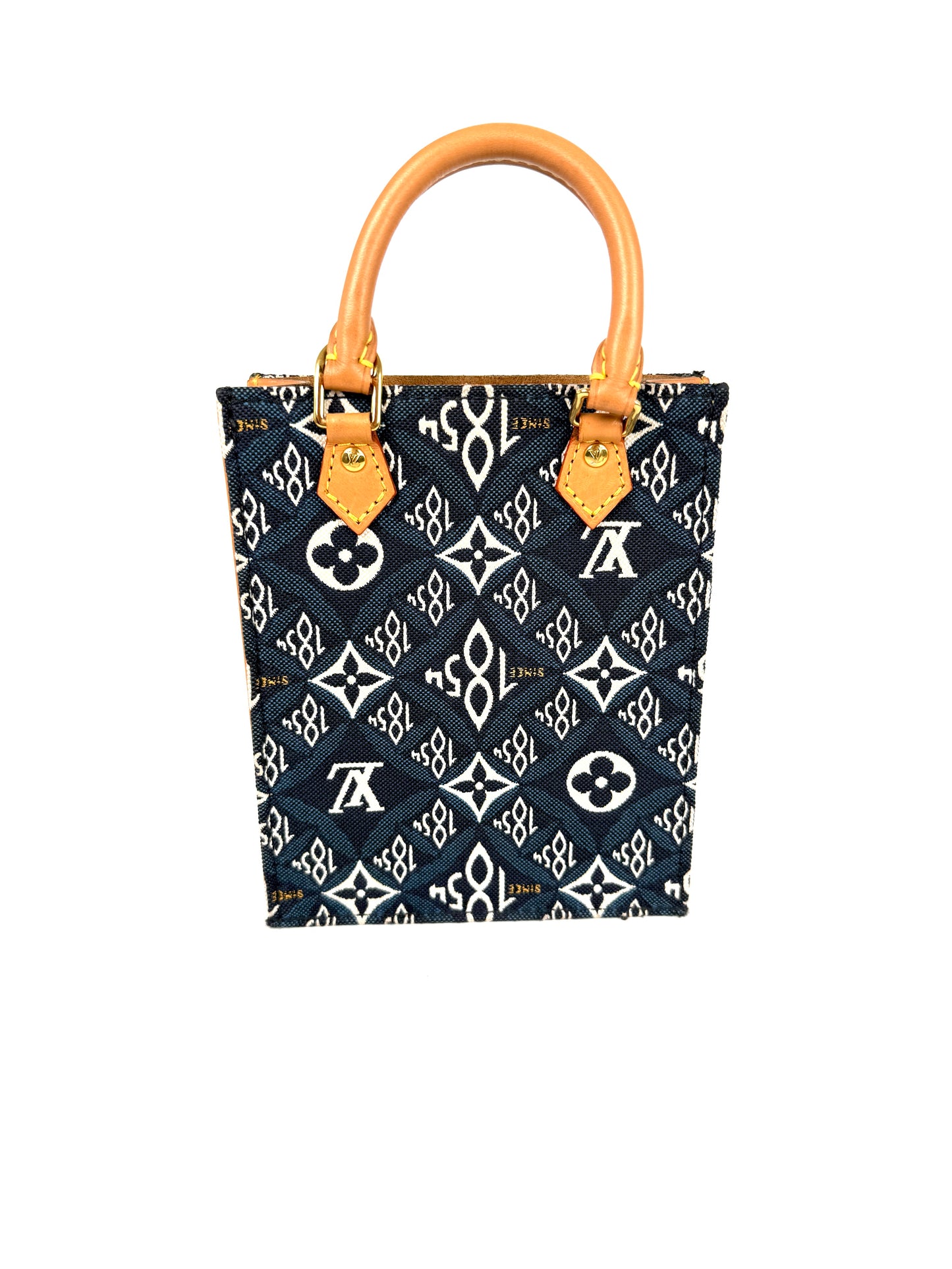 Louis Vuitton Since 1854 Petit Sac Plat Vertical Blue Canvas Monogram Crossbody Tote Bag