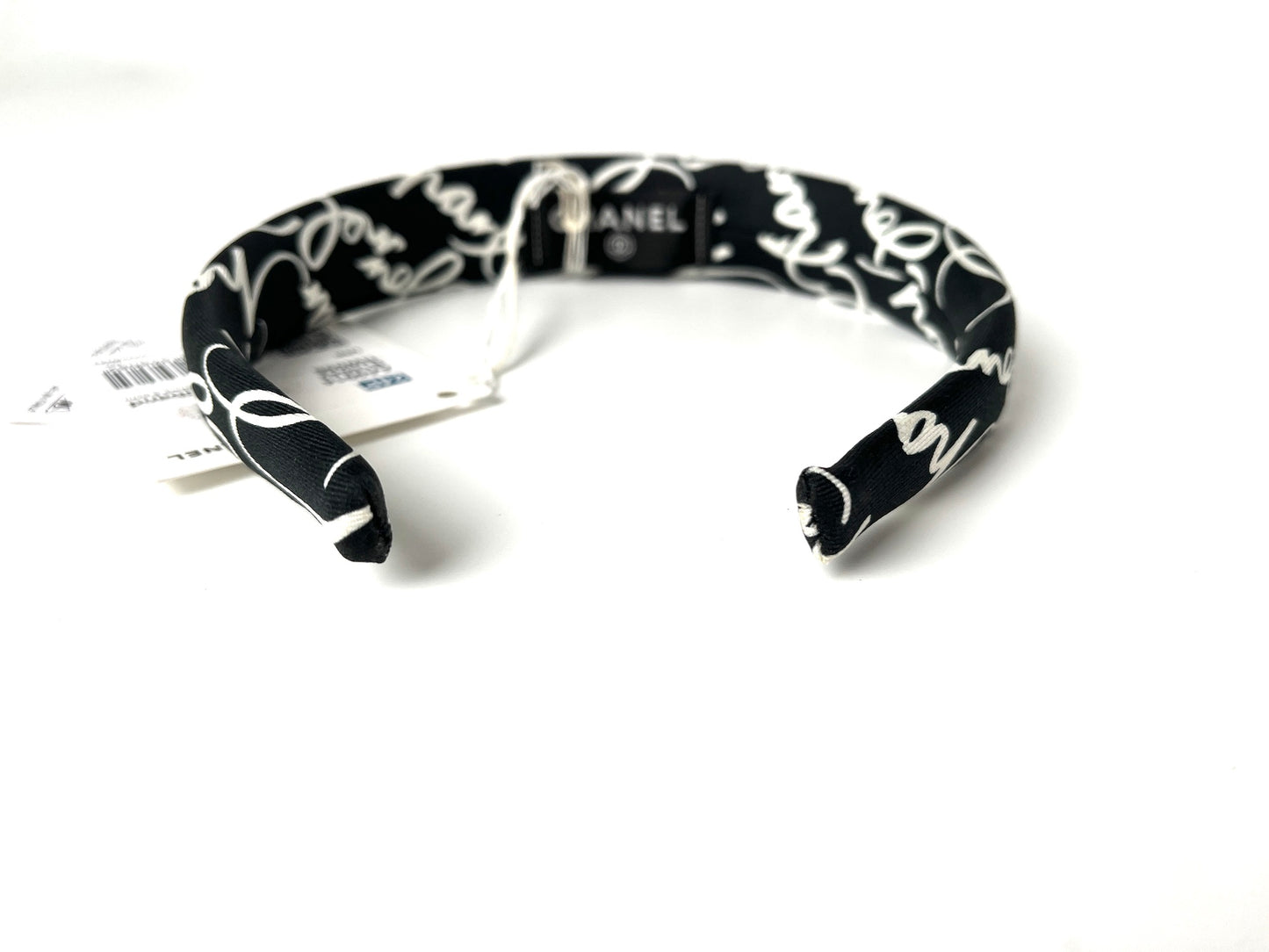 CHANEL 24P Black White Ecru Silk Twill Print Headband