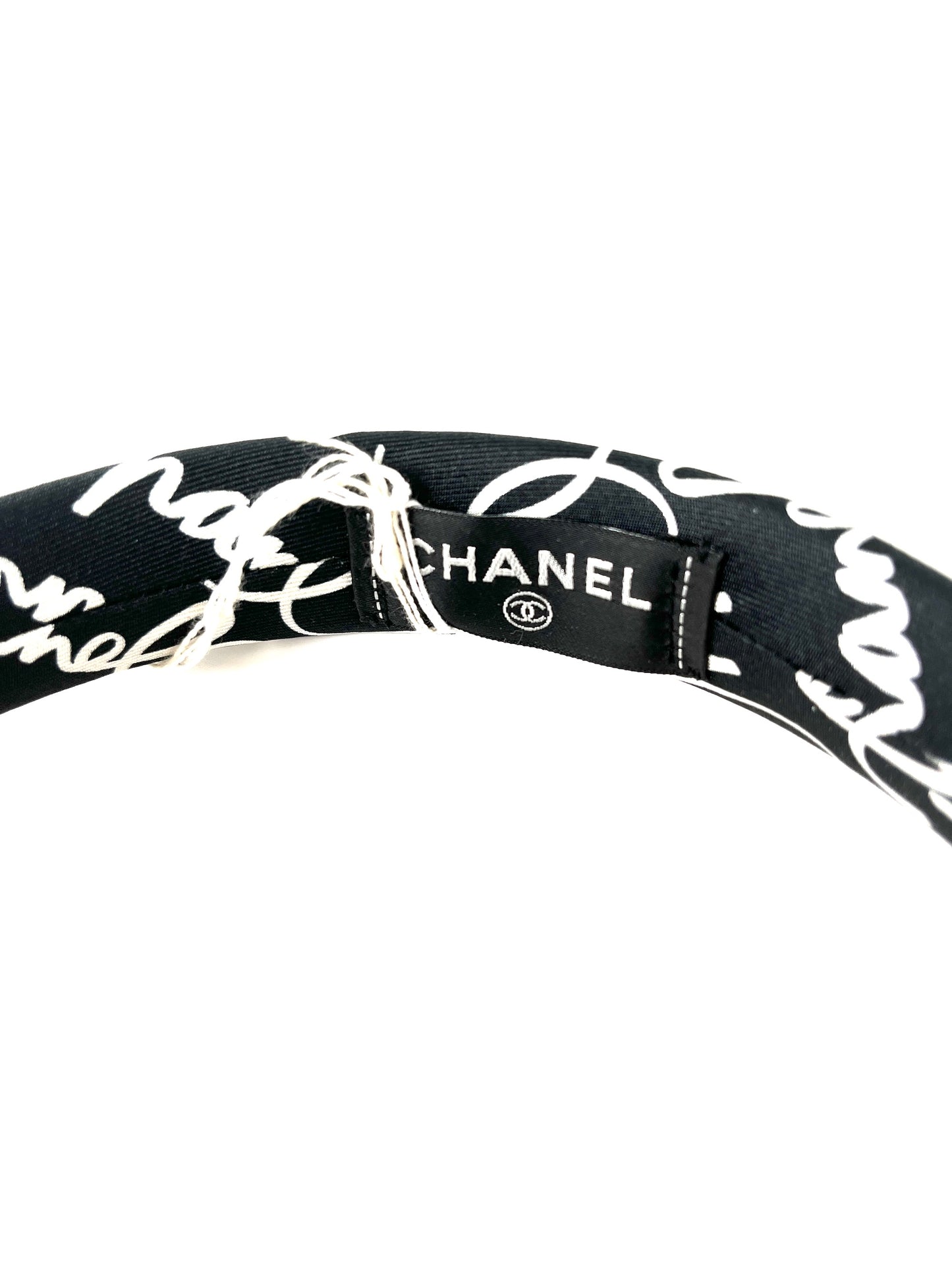 CHANEL 24P Black White Ecru Silk Twill Print Headband