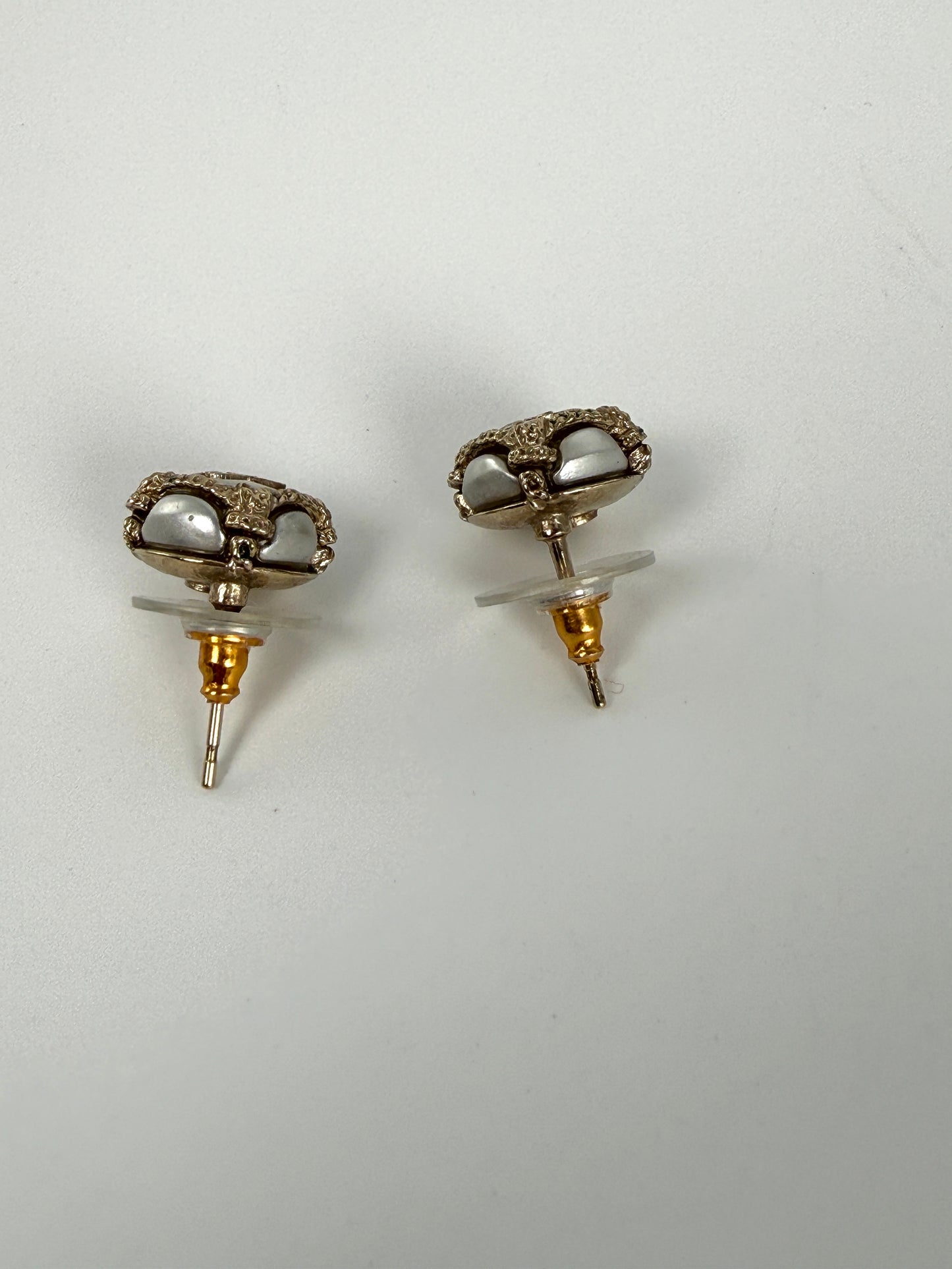 CHANEL CC Stud Light Gold Faux Pearl Rhinestone Earrings