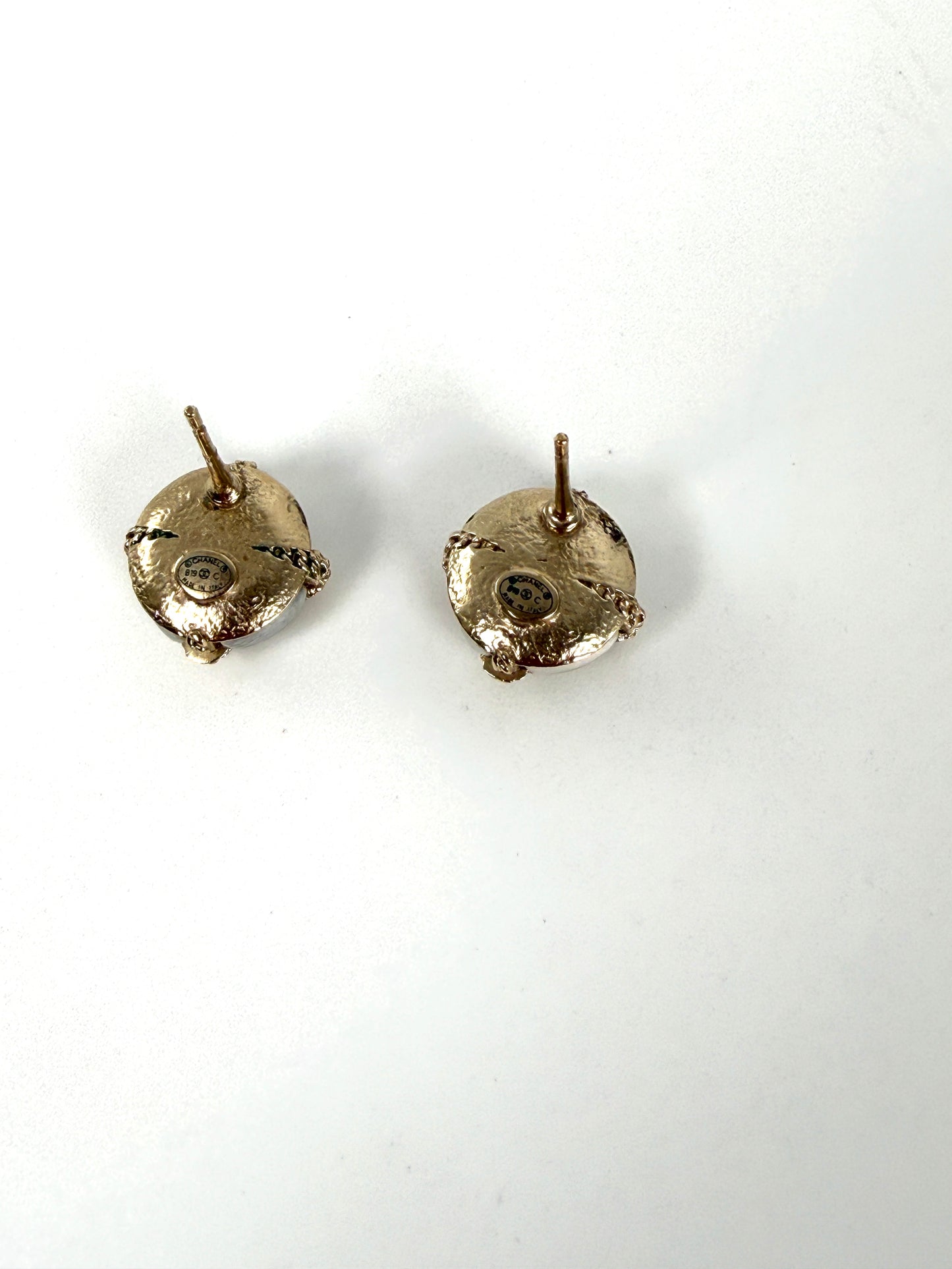 CHANEL CC Stud Light Gold Faux Pearl Rhinestone Earrings