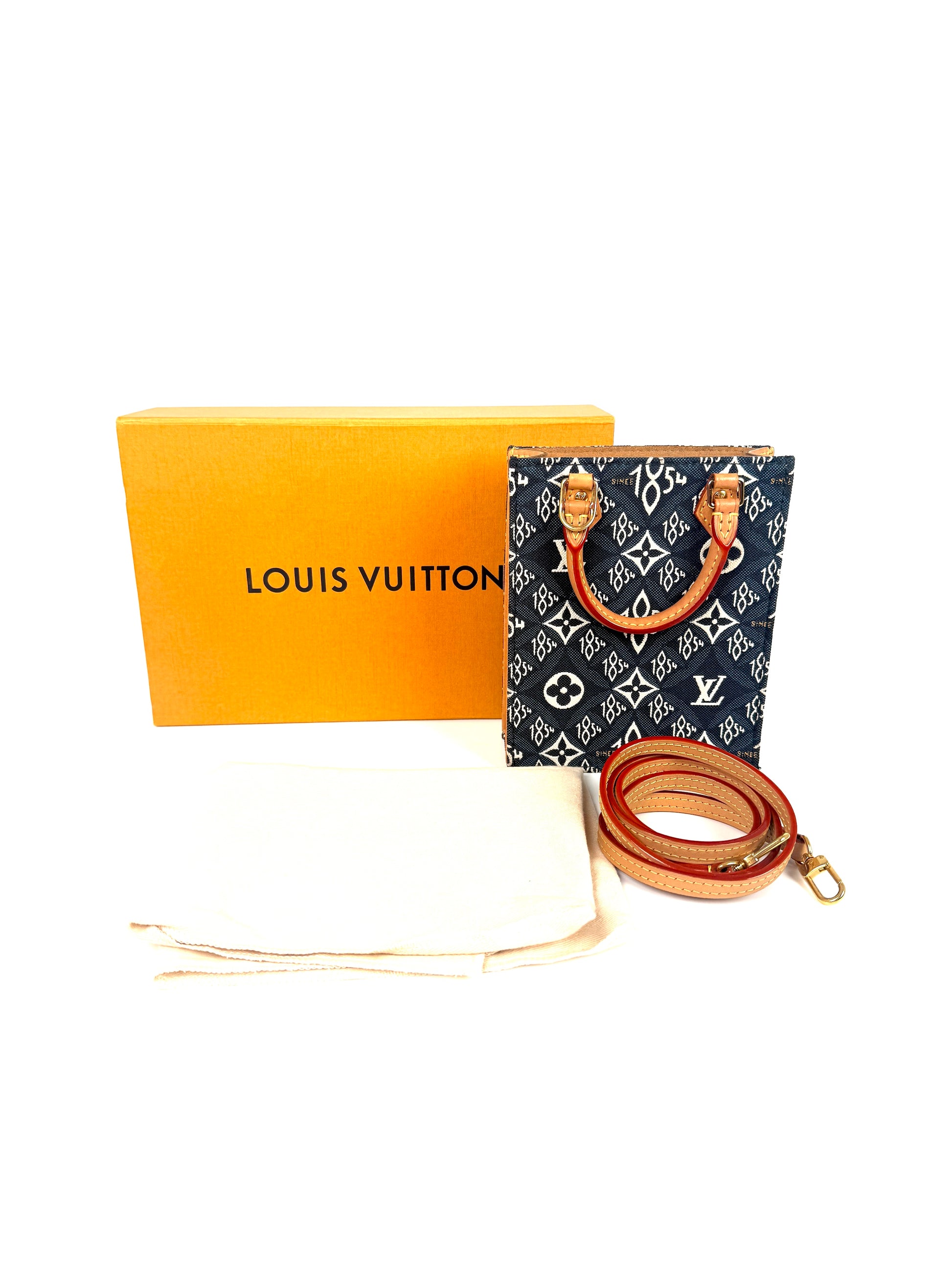 Louis Vuitton Since 1854 Petit Sac Plat Vertical Blue Canvas Monogram Crossbody Tote Bag