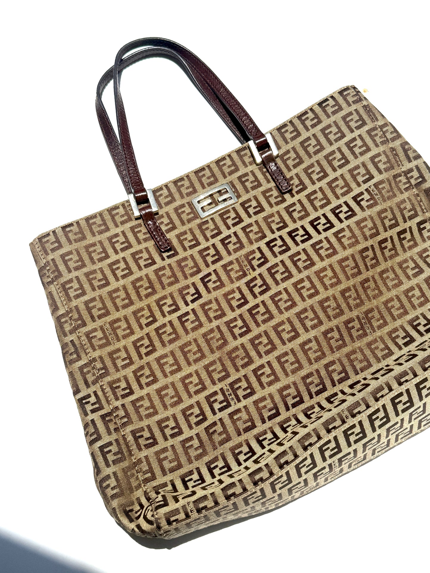 FENDI Vintage Zucchino FF Print Monogram Brown Beige Canvas Tote Bag