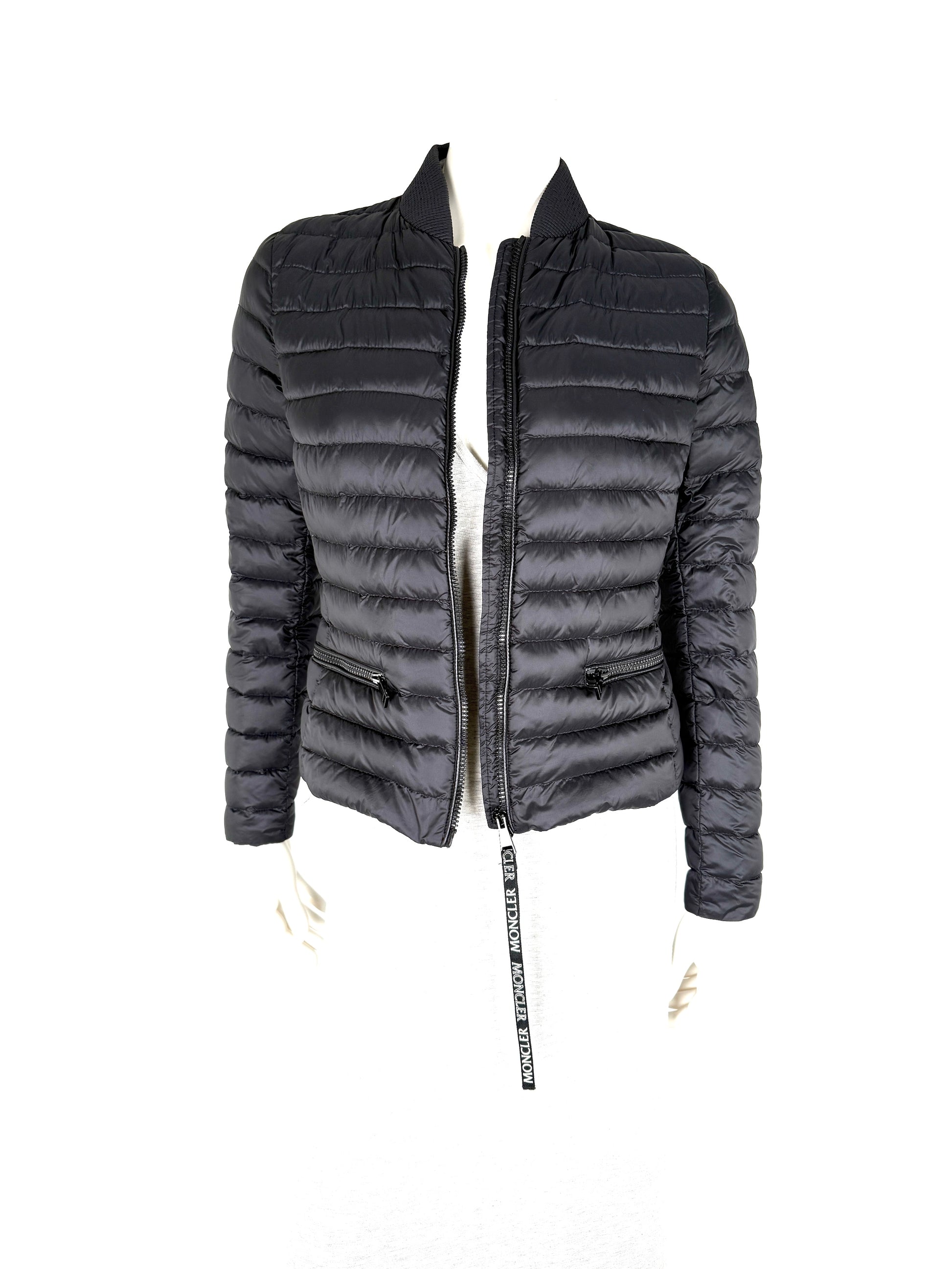 MONCLER Black Blenca Longue Saison Nylon Zip Goose Down Jacket 1 Small