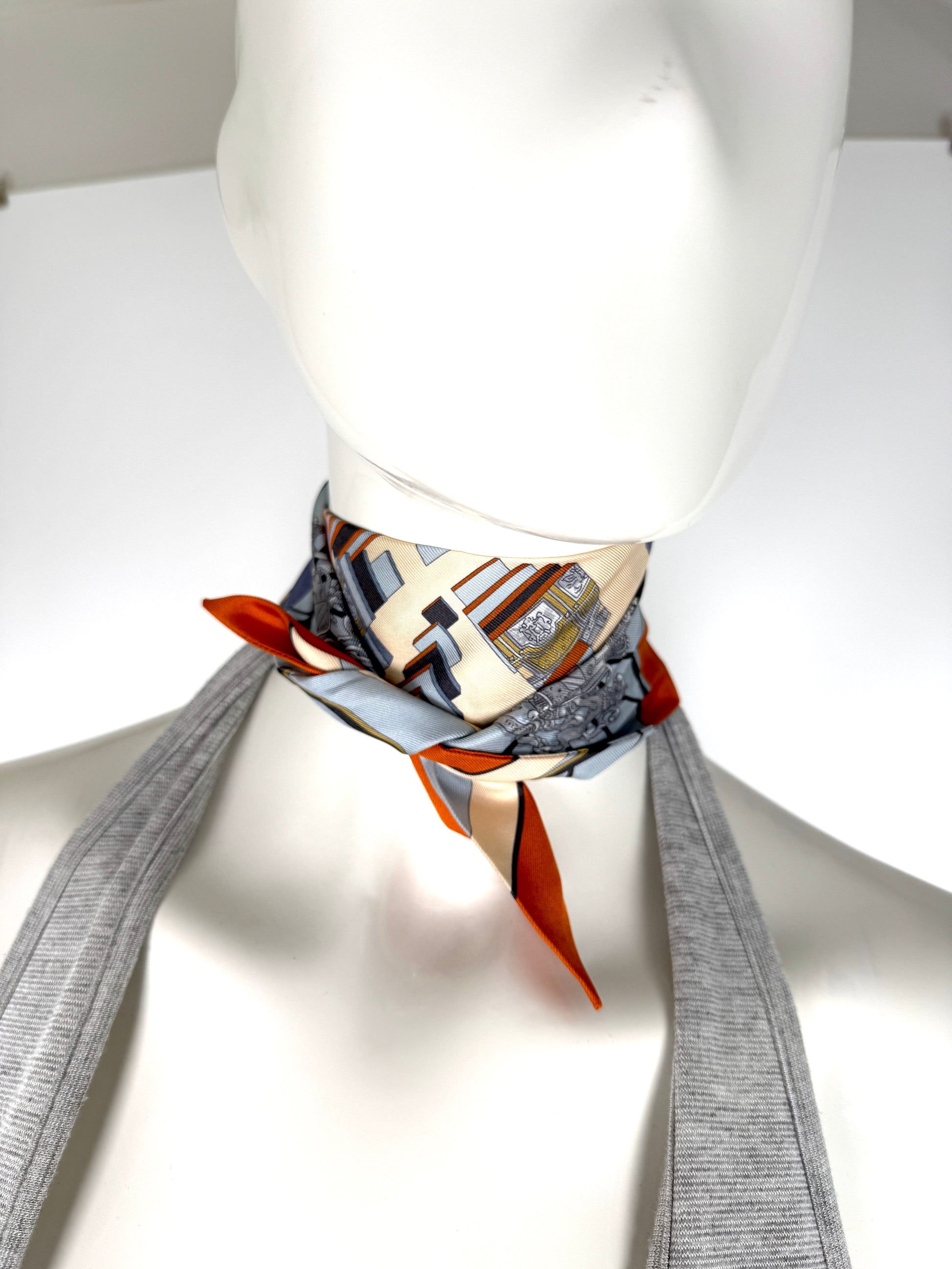  Hermes Springs Springs Blue Orange Print Silk Twilly Scarf 