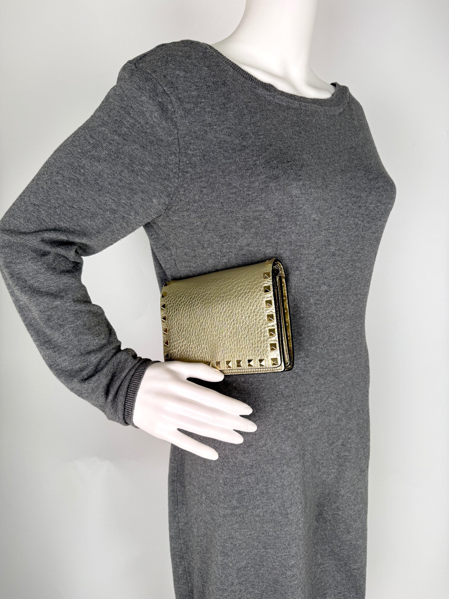 Valentino Garavani Rockstud Gold Leather Chain Crossbody Wallet on the Chain Bag
