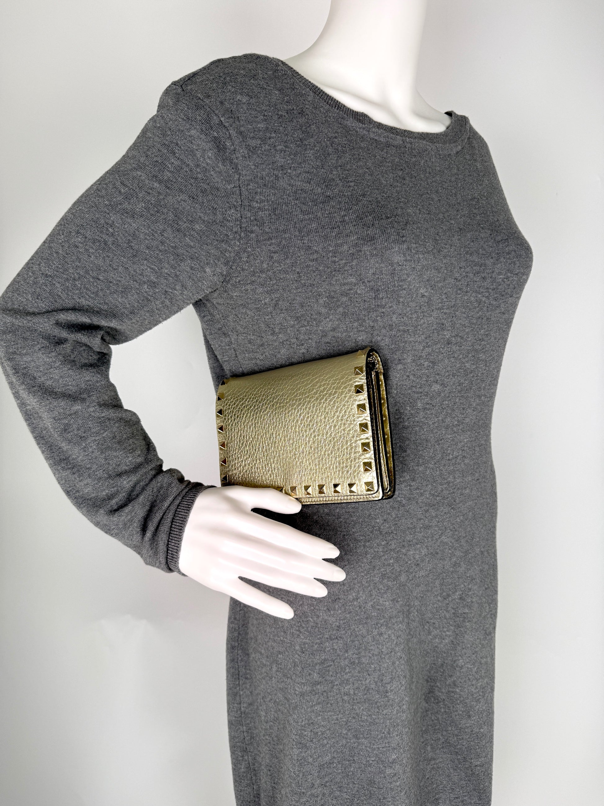 Valentino Garavani Rockstud Gold Leather Chain Crossbody Wallet on the Chain Bag