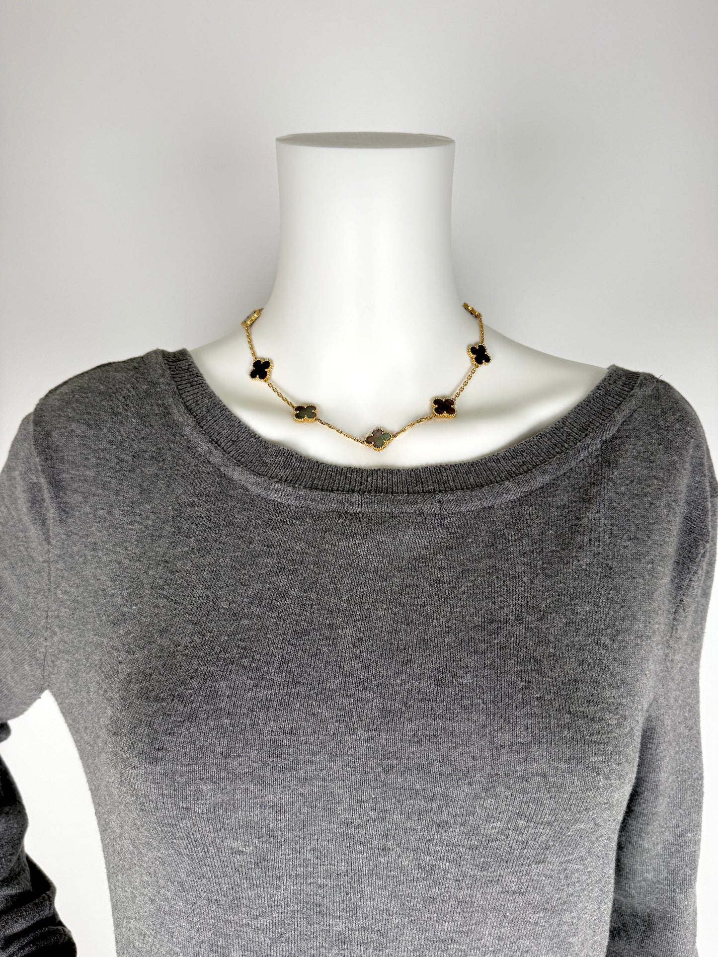 Van Cleef & Arpels Special Order Vintage Alhambra Gray Mother of Pearl 18k Yellow Gold 10 Motif Necklace