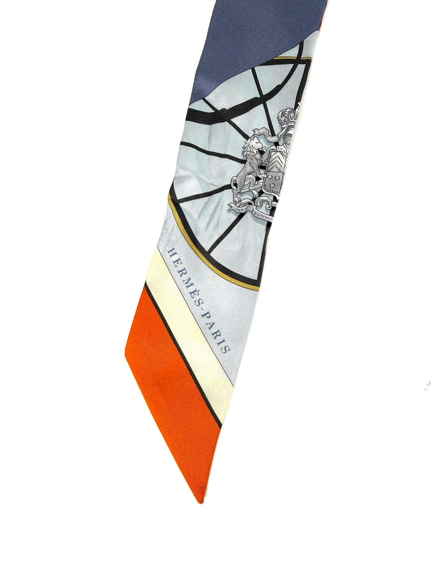 Hermes Springs Springs Blue Orange Print Silk Twilly Scarf