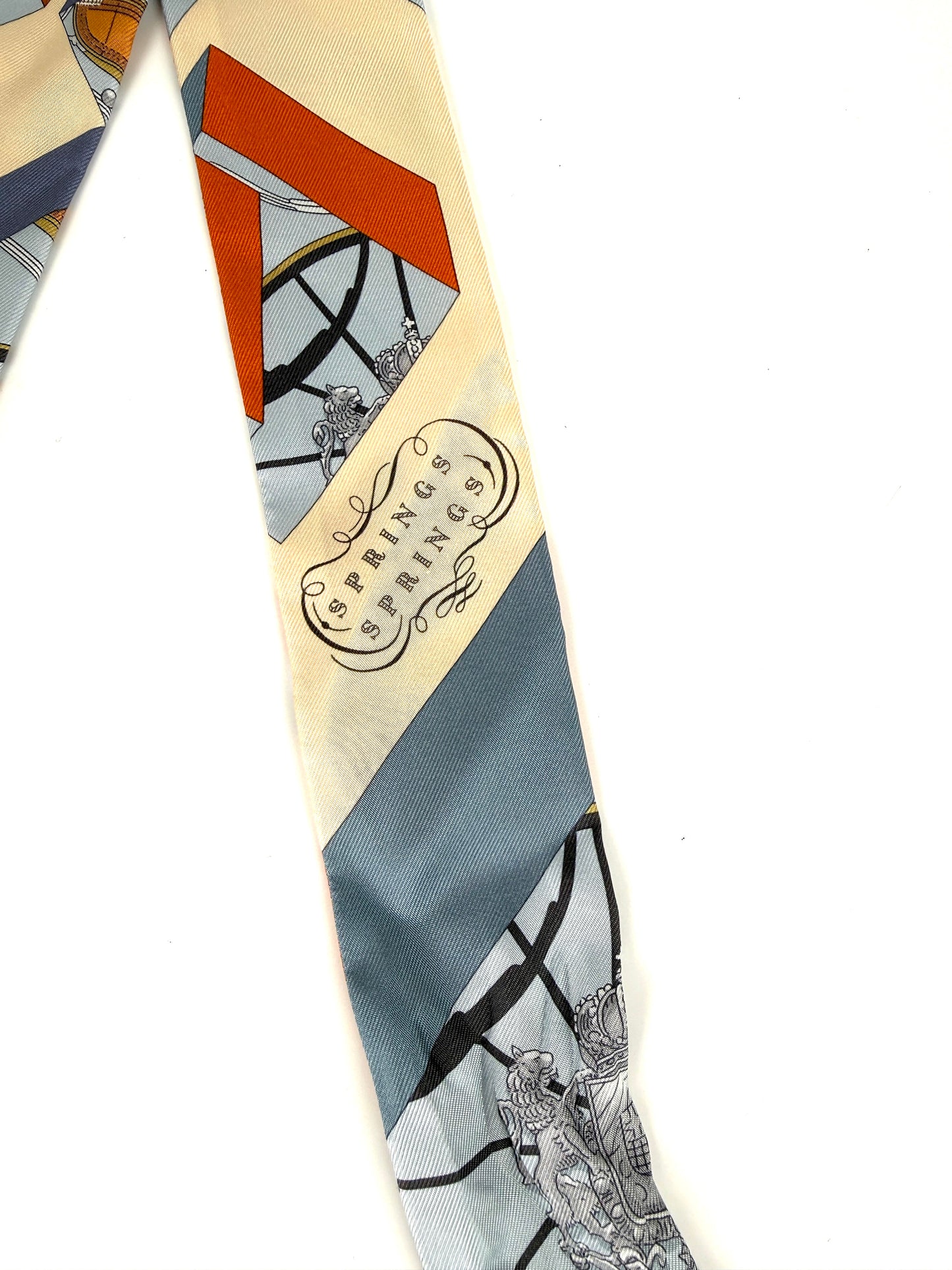 Hermes Springs Springs Blue Orange Print Silk Twilly Scarf