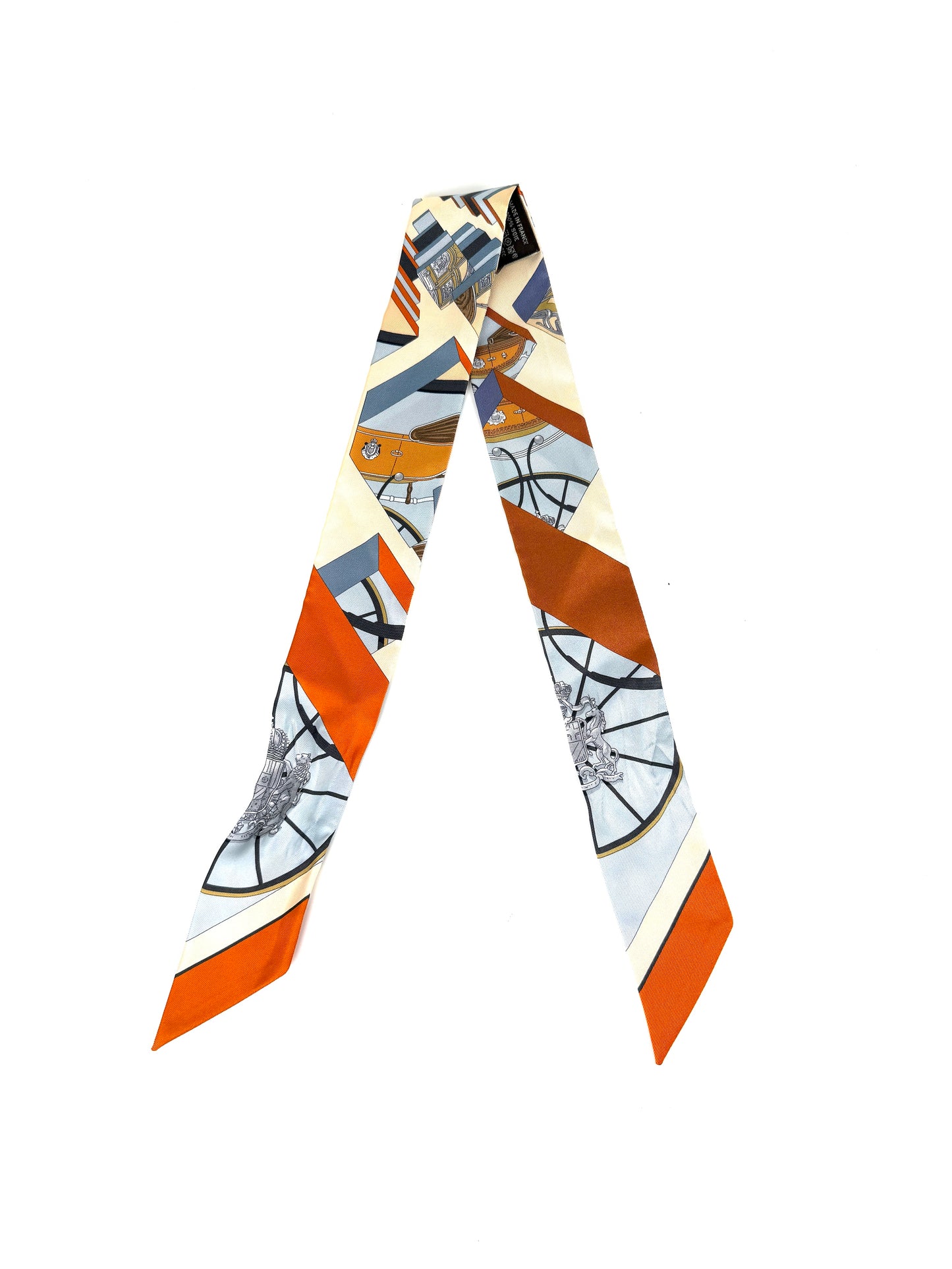 Hermes Springs Springs Blue Orange Print Silk Twilly Scarf