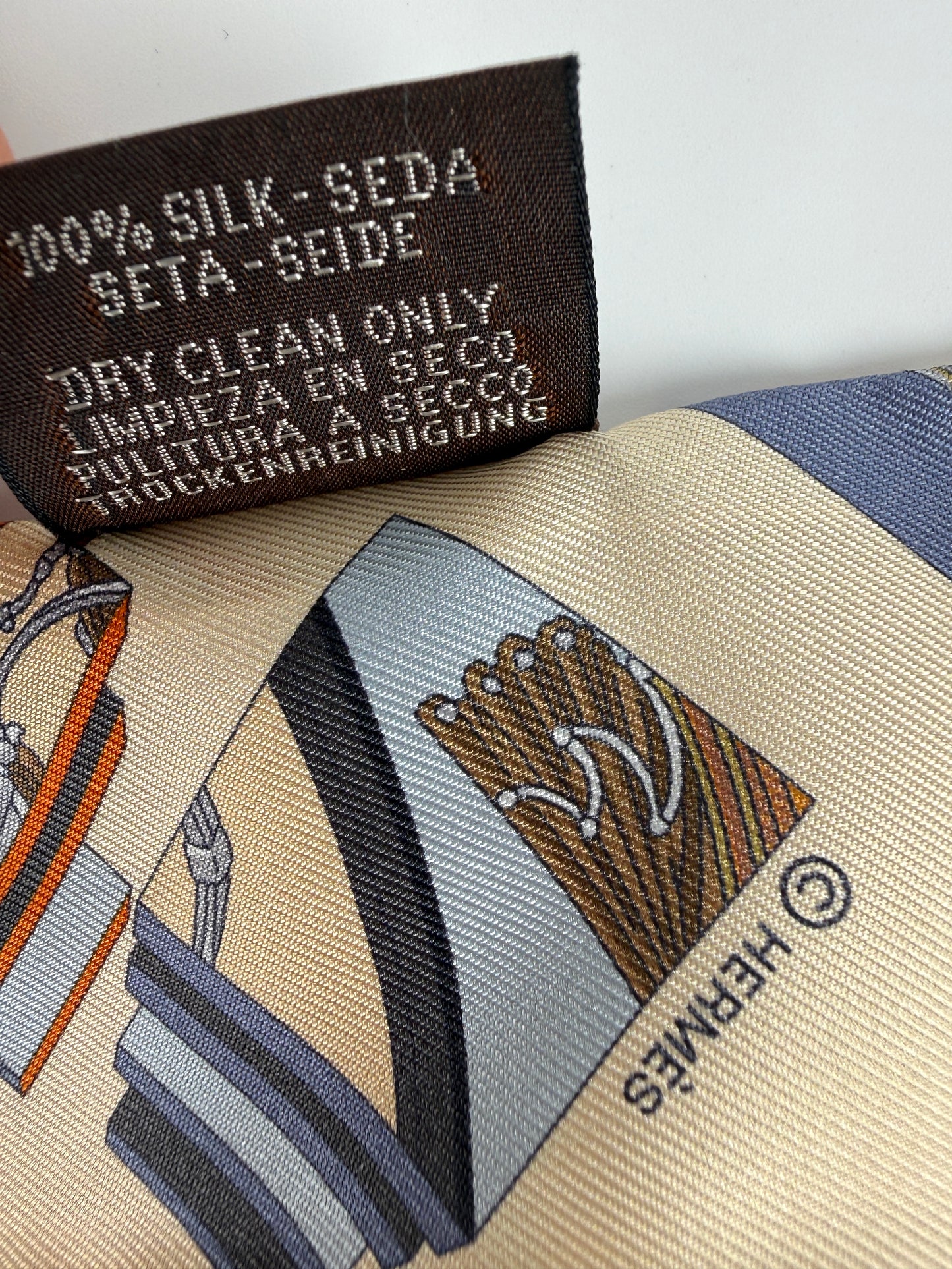 Hermes Springs Springs Blue Orange Print Silk Twilly Scarf