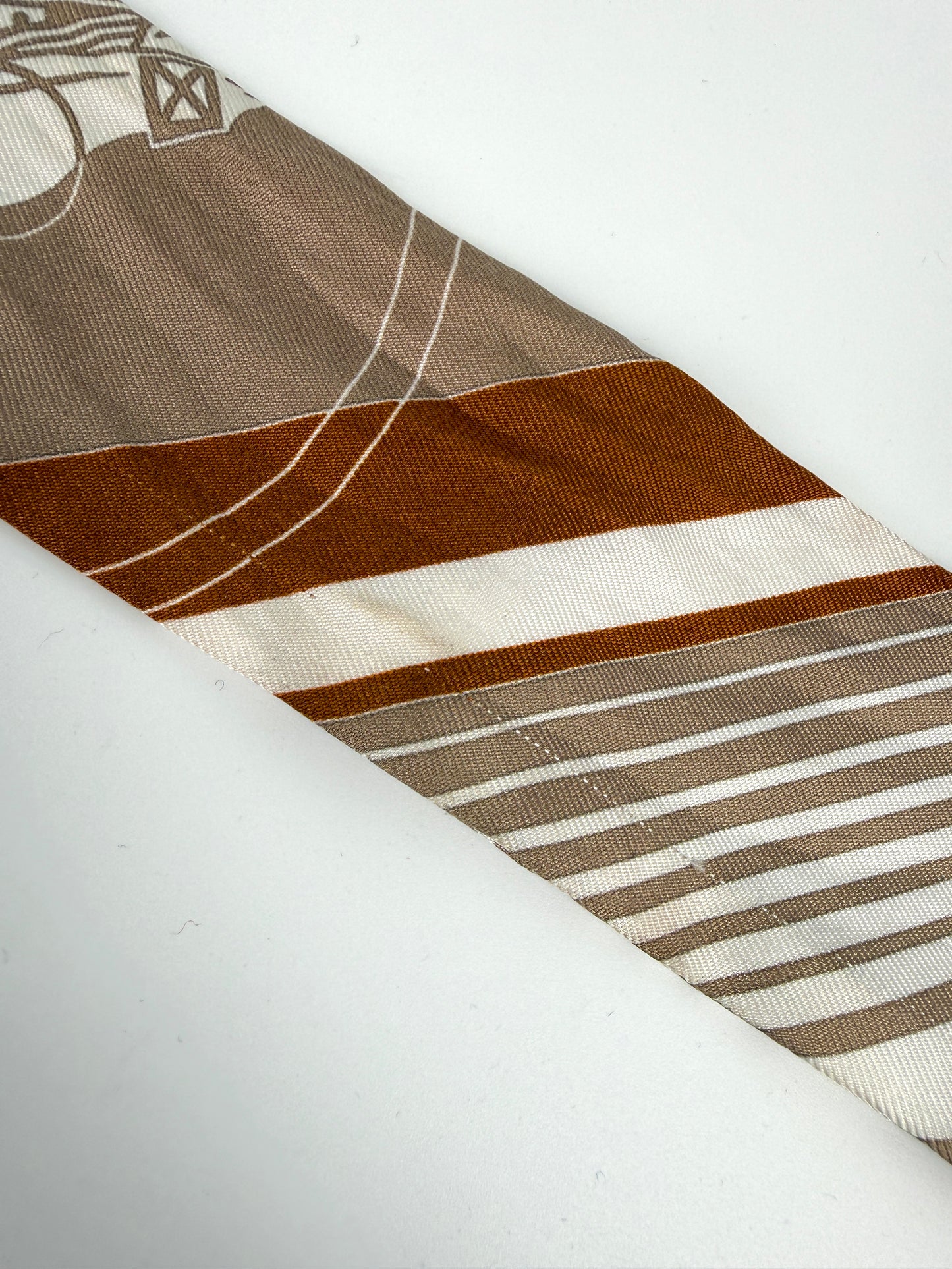 Hermes Ex Libris Horse Carriage Print Beige White Caramel Silk Twilly Scarf