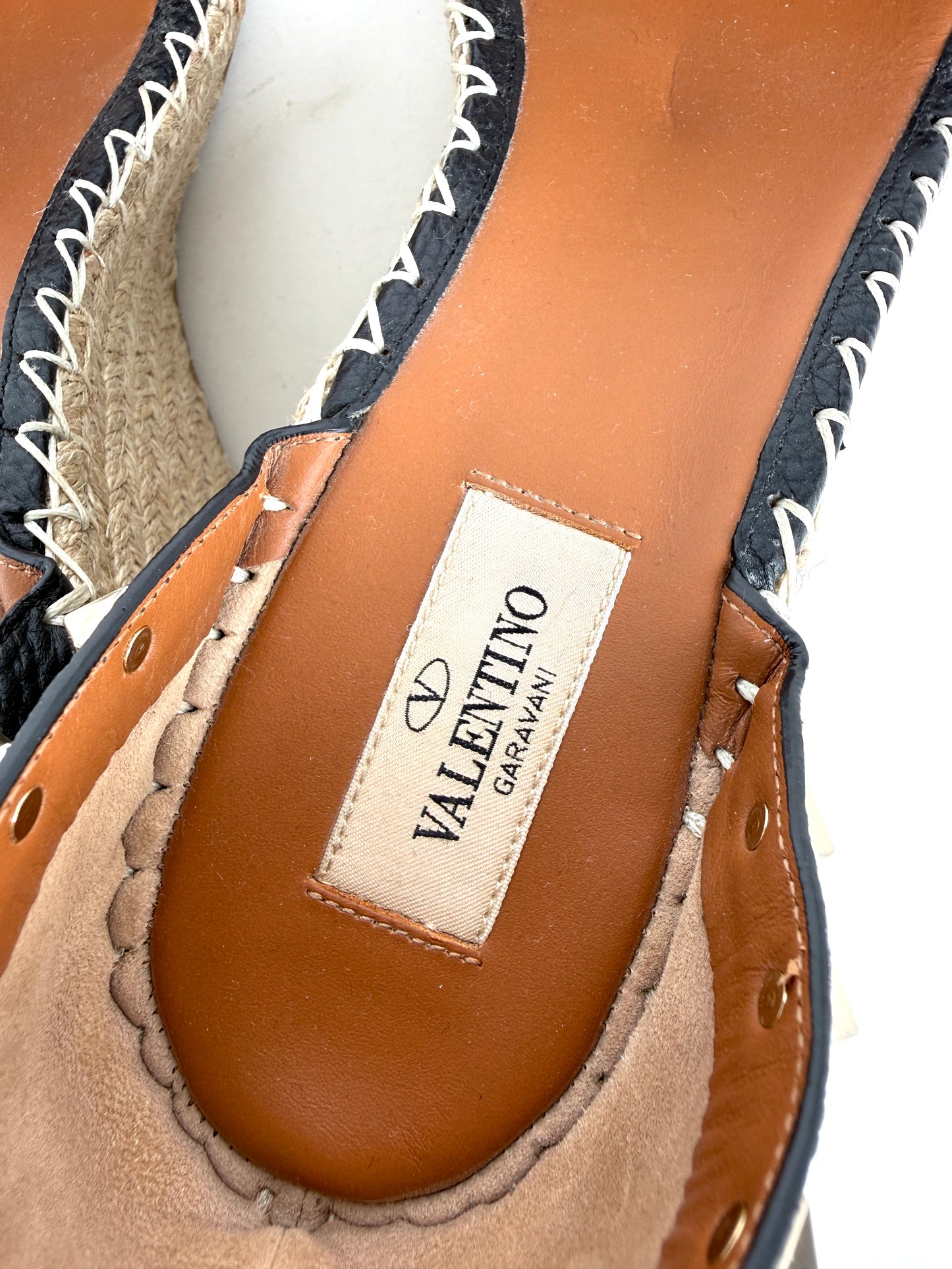 VALENTINO Garavani Double Rockstud Black Espadrille Wedge Heel Sandals 41, 10.5