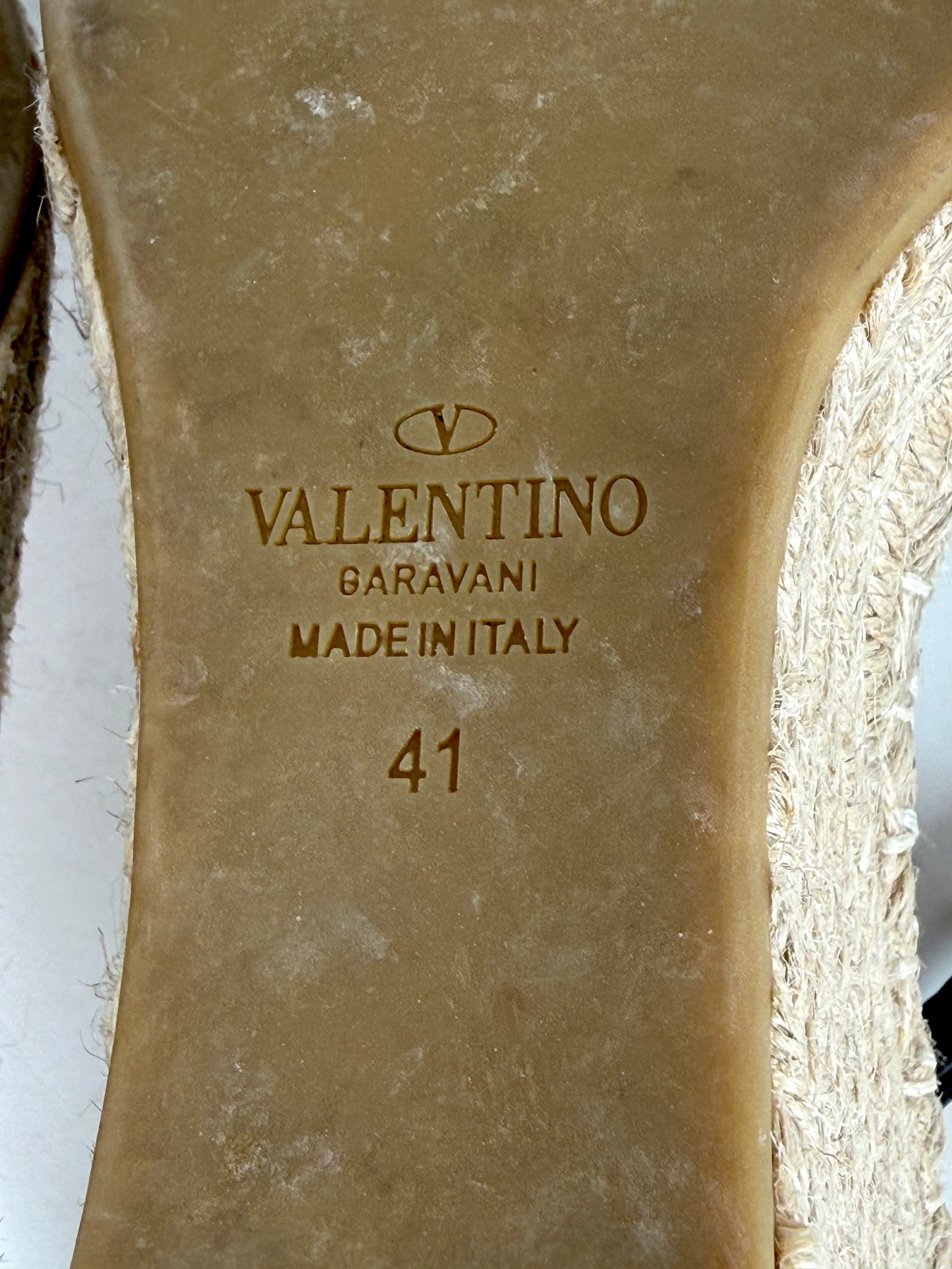 VALENTINO Garavani Double Rockstud Black Espadrille Wedge Heel Sandals 41, 10.5