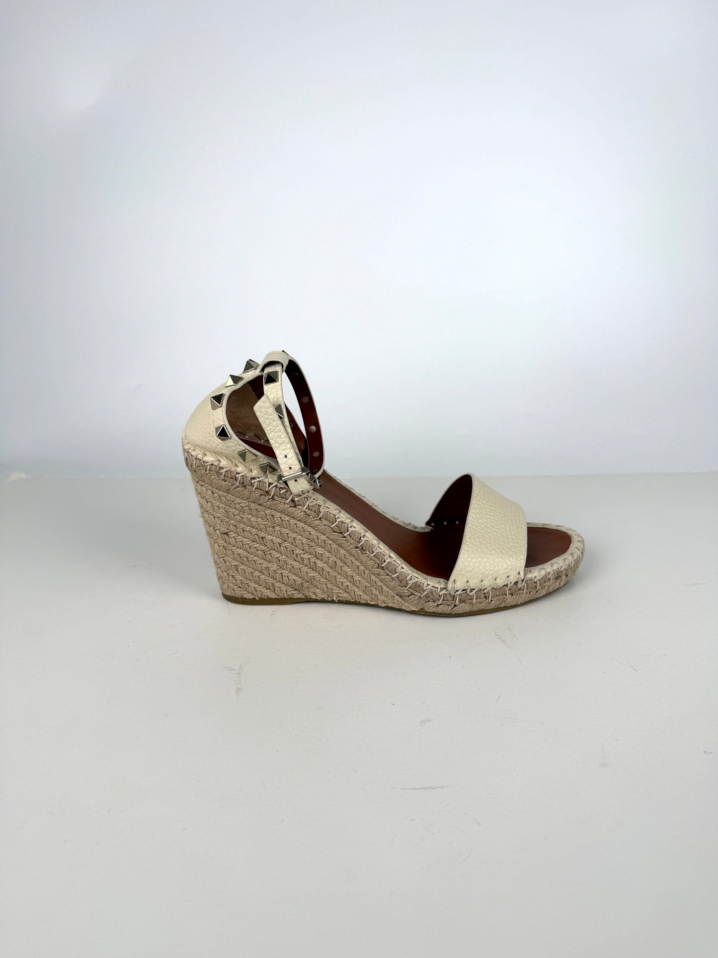 VALENTINO Garavani Double Rockstud Ivory Espadrille Wedge Heel Sandals 41, 10.5