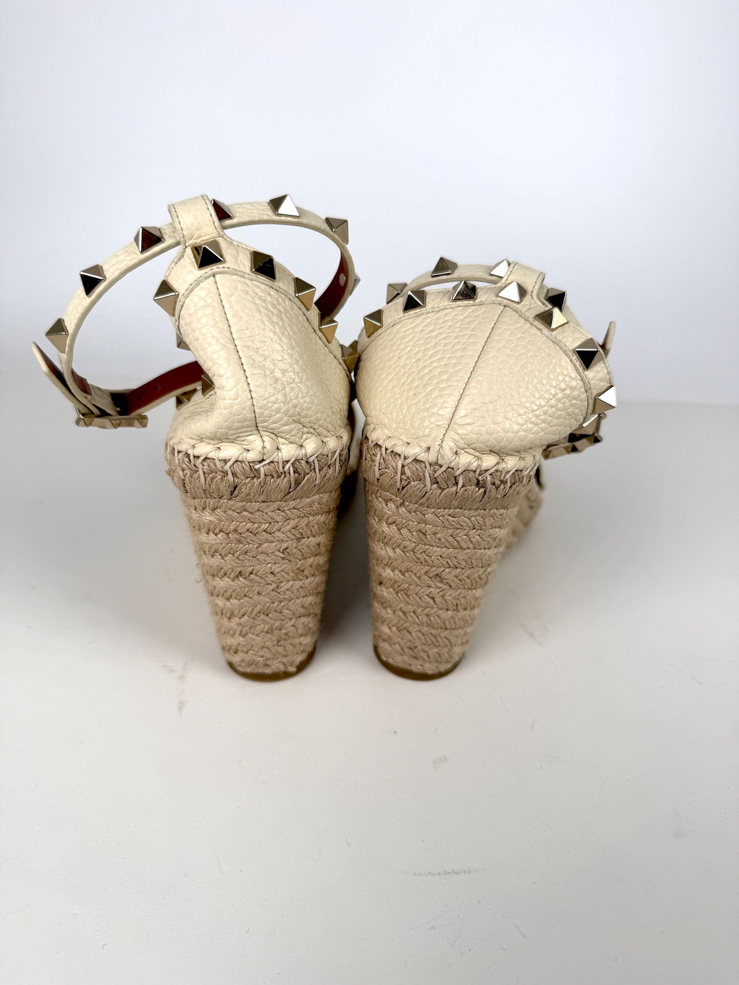 VALENTINO Garavani Double Rockstud Ivory Espadrille Wedge Heel Sandals 41, 10.5