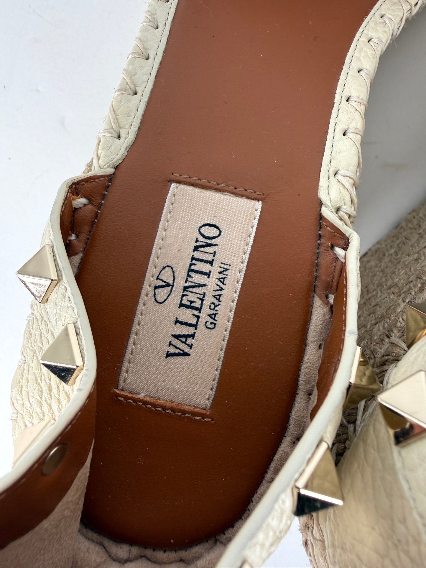 VALENTINO Garavani Double Rockstud Ivory Espadrille Wedge Heel Sandals 41, 10.5