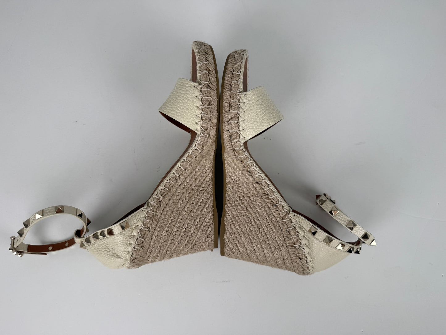 VALENTINO Garavani Double Rockstud Ivory Espadrille Wedge Heel Sandals 41, 10.5