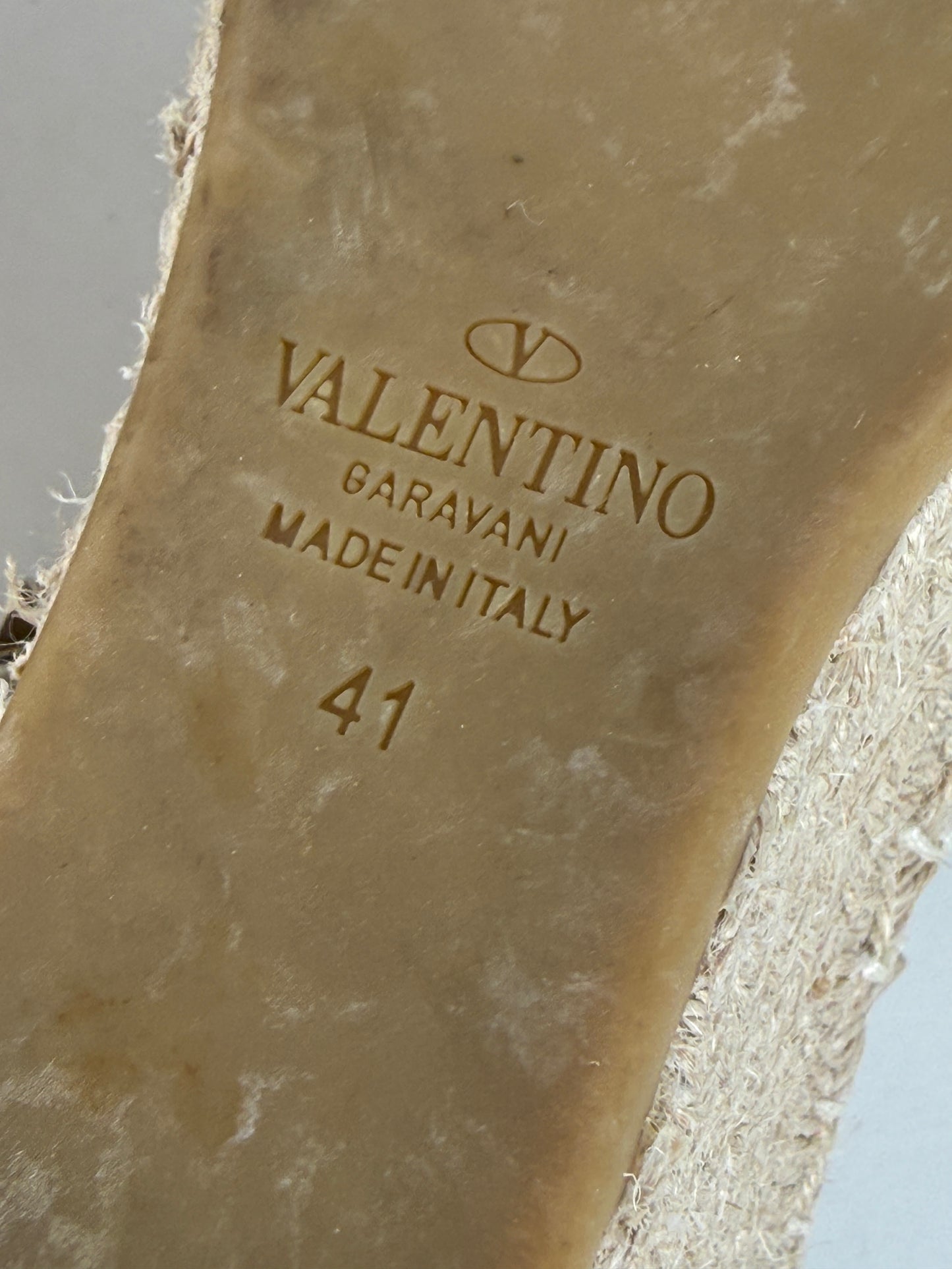 VALENTINO Garavani Double Rockstud Ivory Espadrille Wedge Heel Sandals 41, 10.5