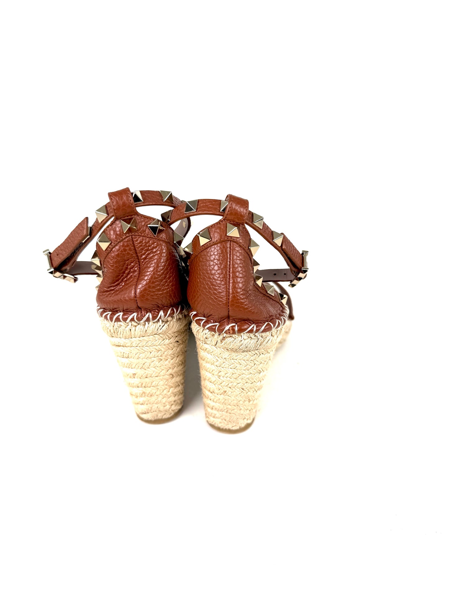 VALENTINO Garavani Double Rockstud Brown Espadrille Wedge Heel Sandals 41, 10.5