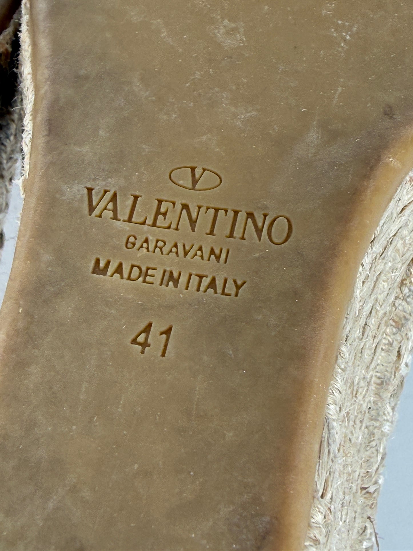 VALENTINO Garavani Double Rockstud Brown Espadrille Wedge Heel Sandals 41, 10.5