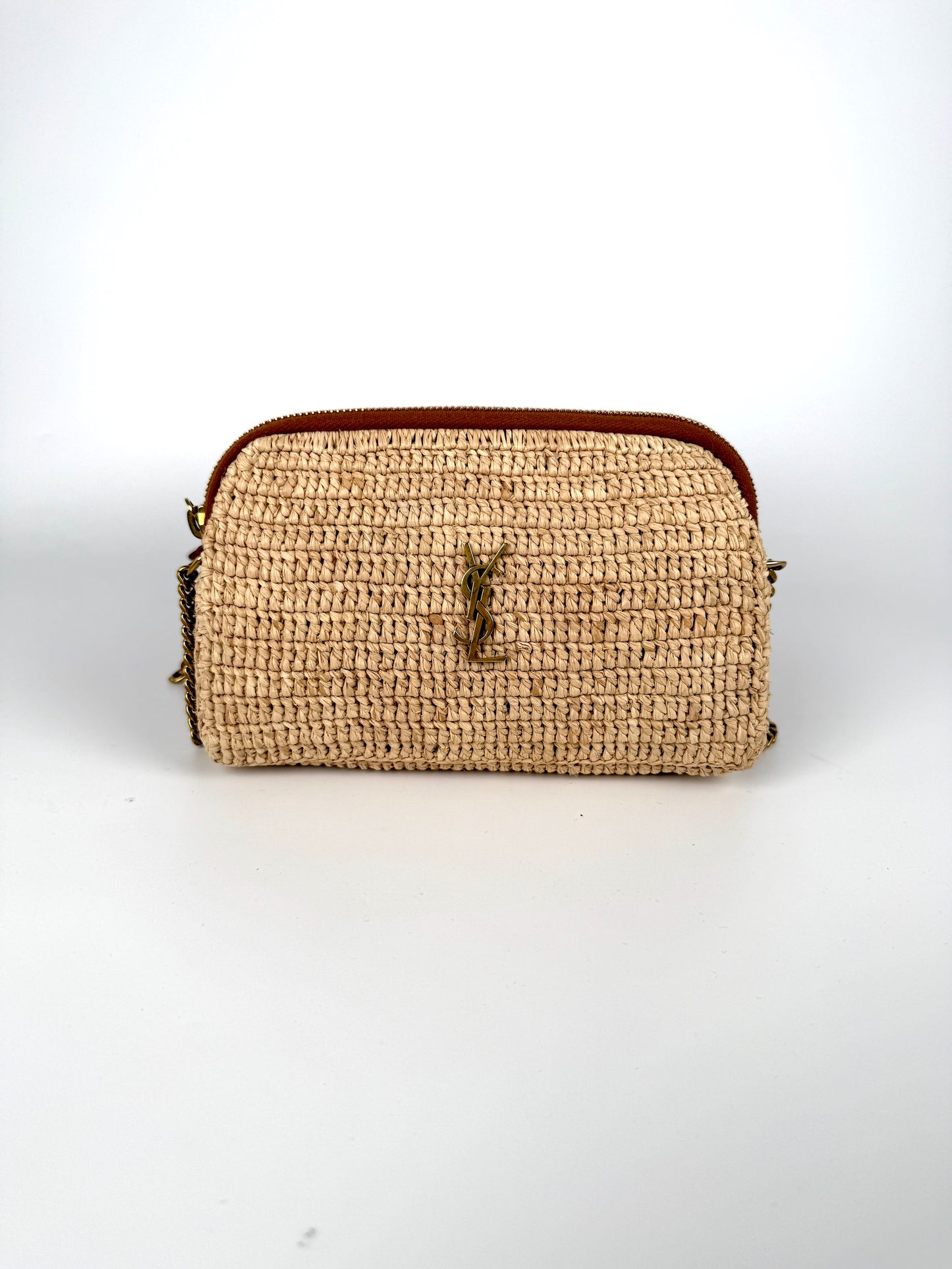 Saint Laurent Gaby Raffia Leather Trimmed Crossbody Bag