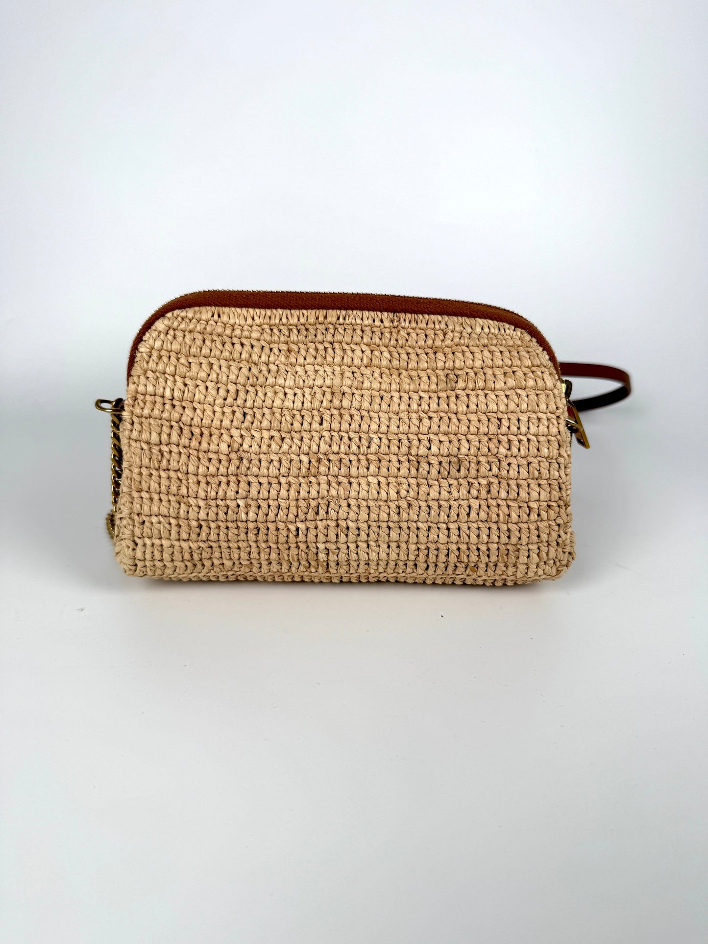 Saint Laurent Gaby Raffia Leather Trimmed Crossbody Bag