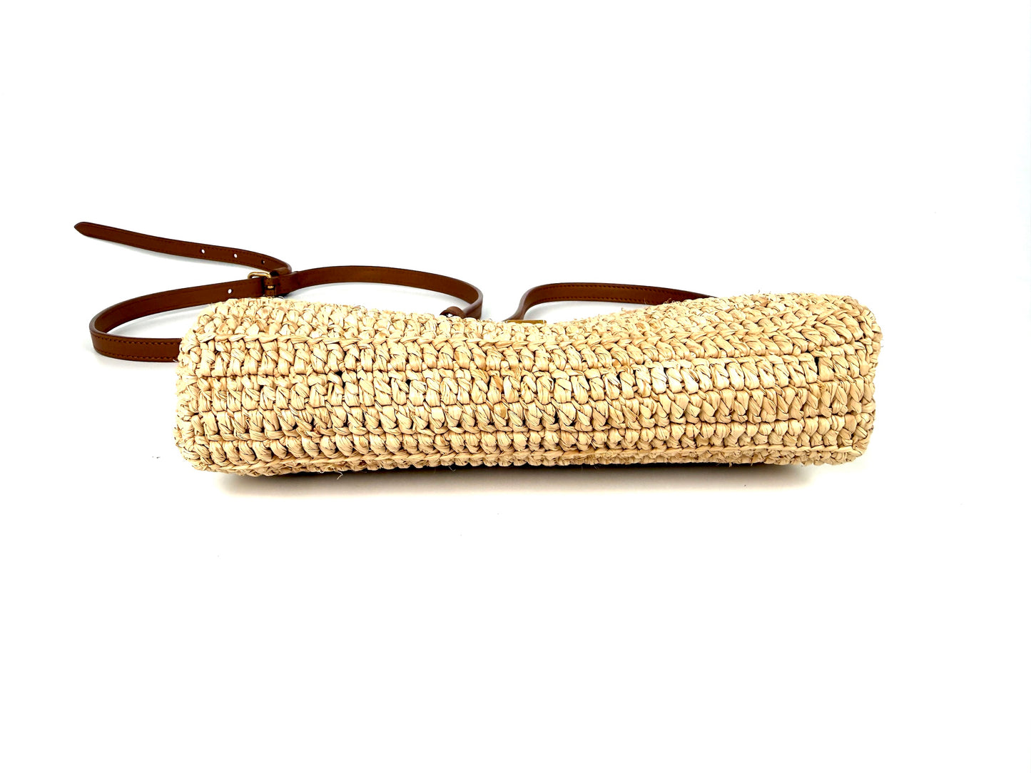 Saint Laurent Gaby Raffia Leather Trimmed Crossbody Bag