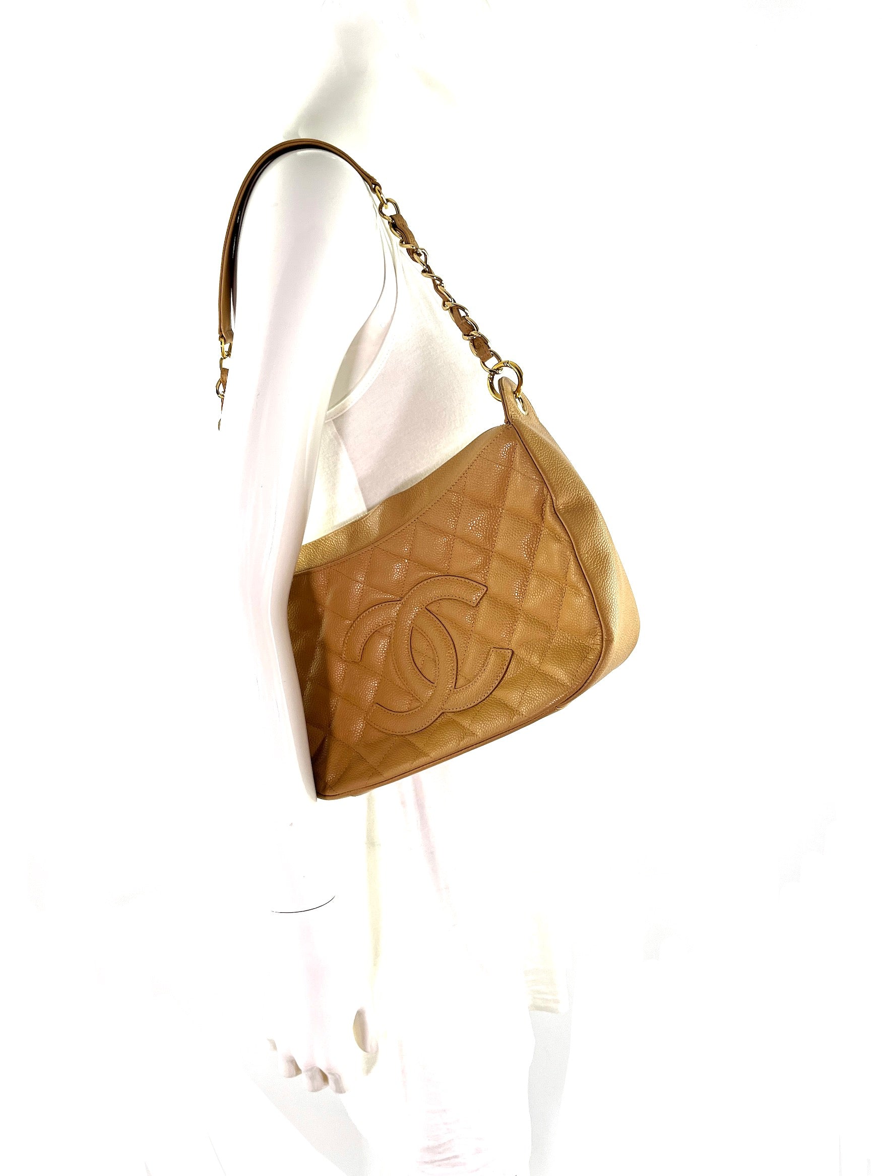 Vintage CHANEL Timeless Beige Quilted Caviar Hobo Bag