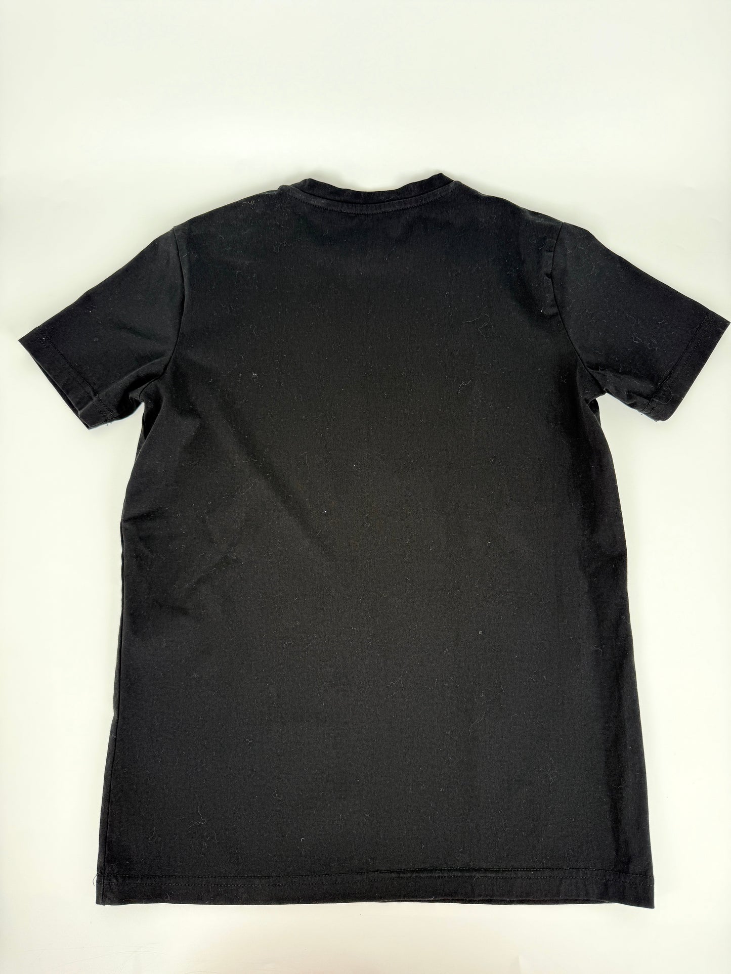 BALMAIN Men’s Paris Print Crew Neck with Buttons Short Sleeve Black Cotton Top T Shirt XS