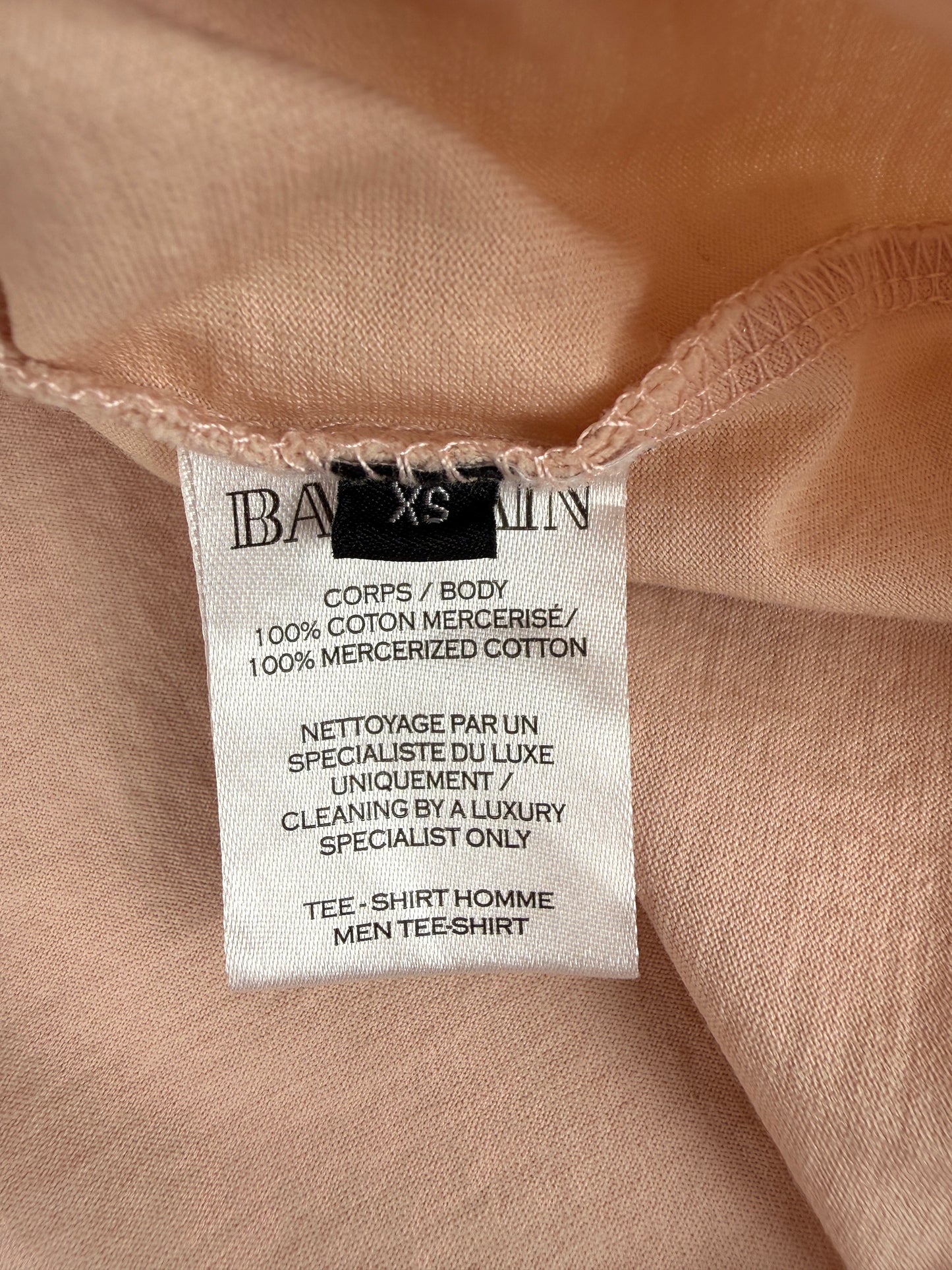 BALMAIN Men’s Paris Print Crew Neck Short Sleeve Light Beige Cotton Top T Shirt XS