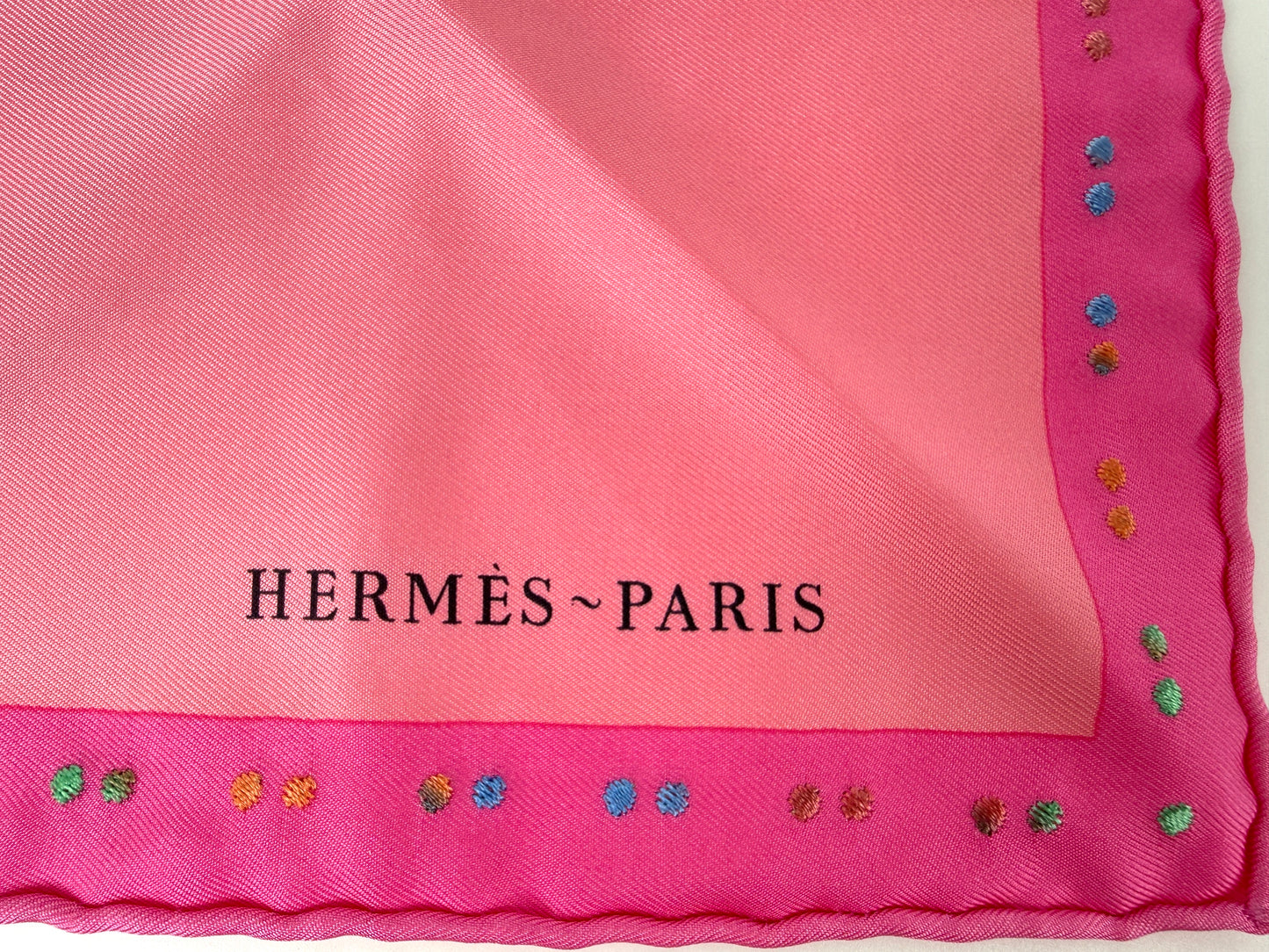 HERMES Robe Legere Embroidered Pink Blue Yellow Silk Square Scarf 45