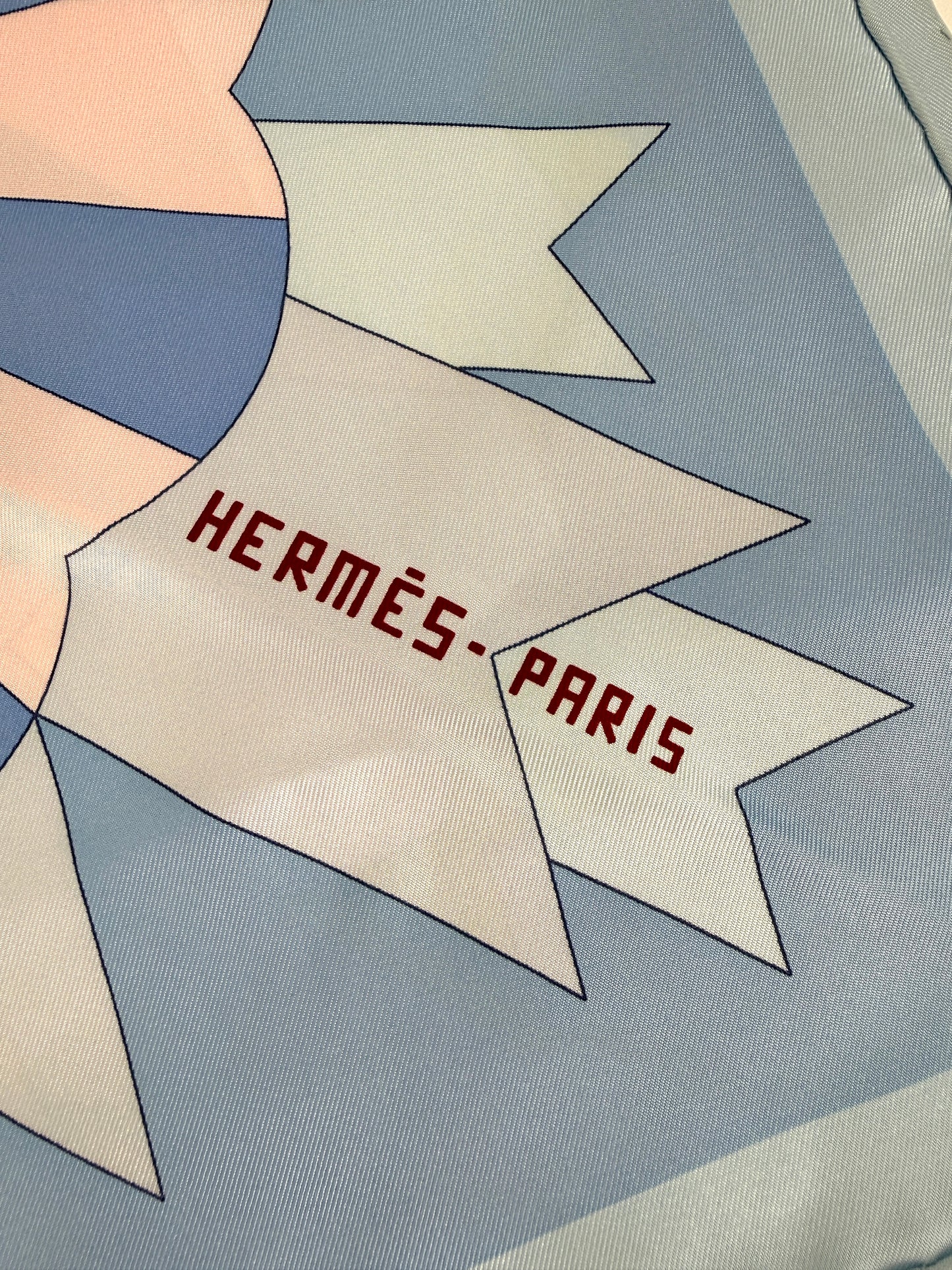 HERMES Cheval de Fete Horse Blue Green Rouge H Silk Square Scarf 90
