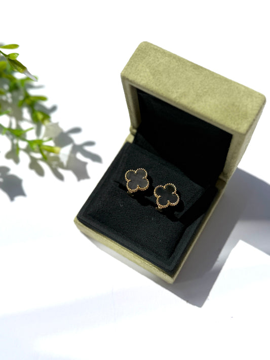 Van Cleef & Arpels Special Order Vintage Alhambra Gray Mother of Pearl 18k Yellow Gold Stud Earrings