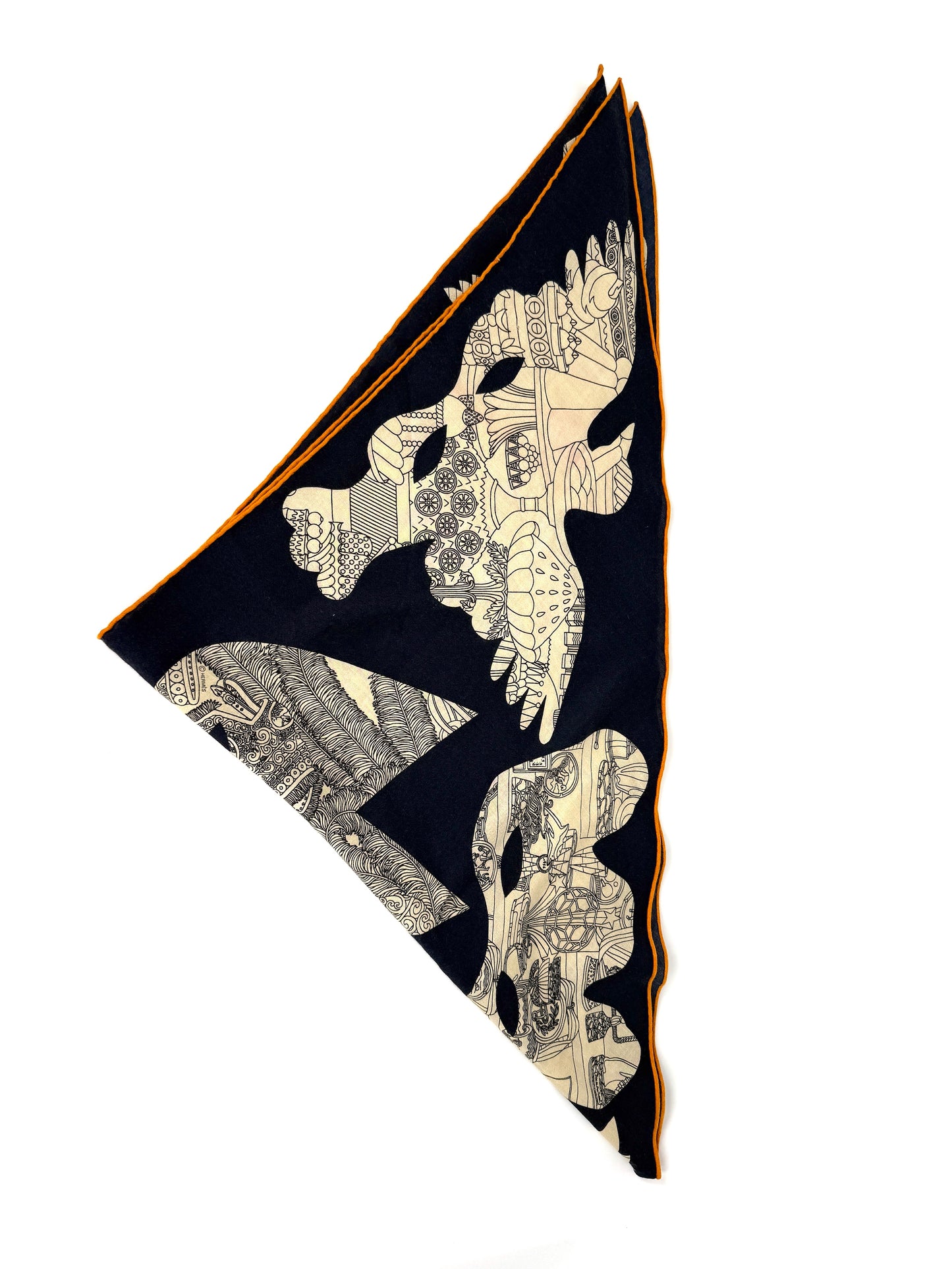 HERMES Bal de Soie Mask Navy Natural Triangle Cashmere Silk Scarf