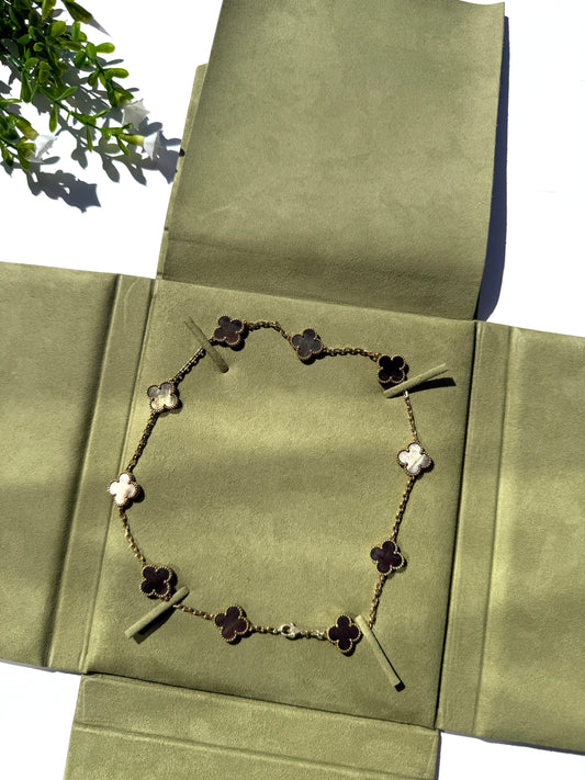 Van Cleef & Arpels Special Order Vintage Alhambra Gray Mother of Pearl 18k Yellow Gold 10 Motif Necklace