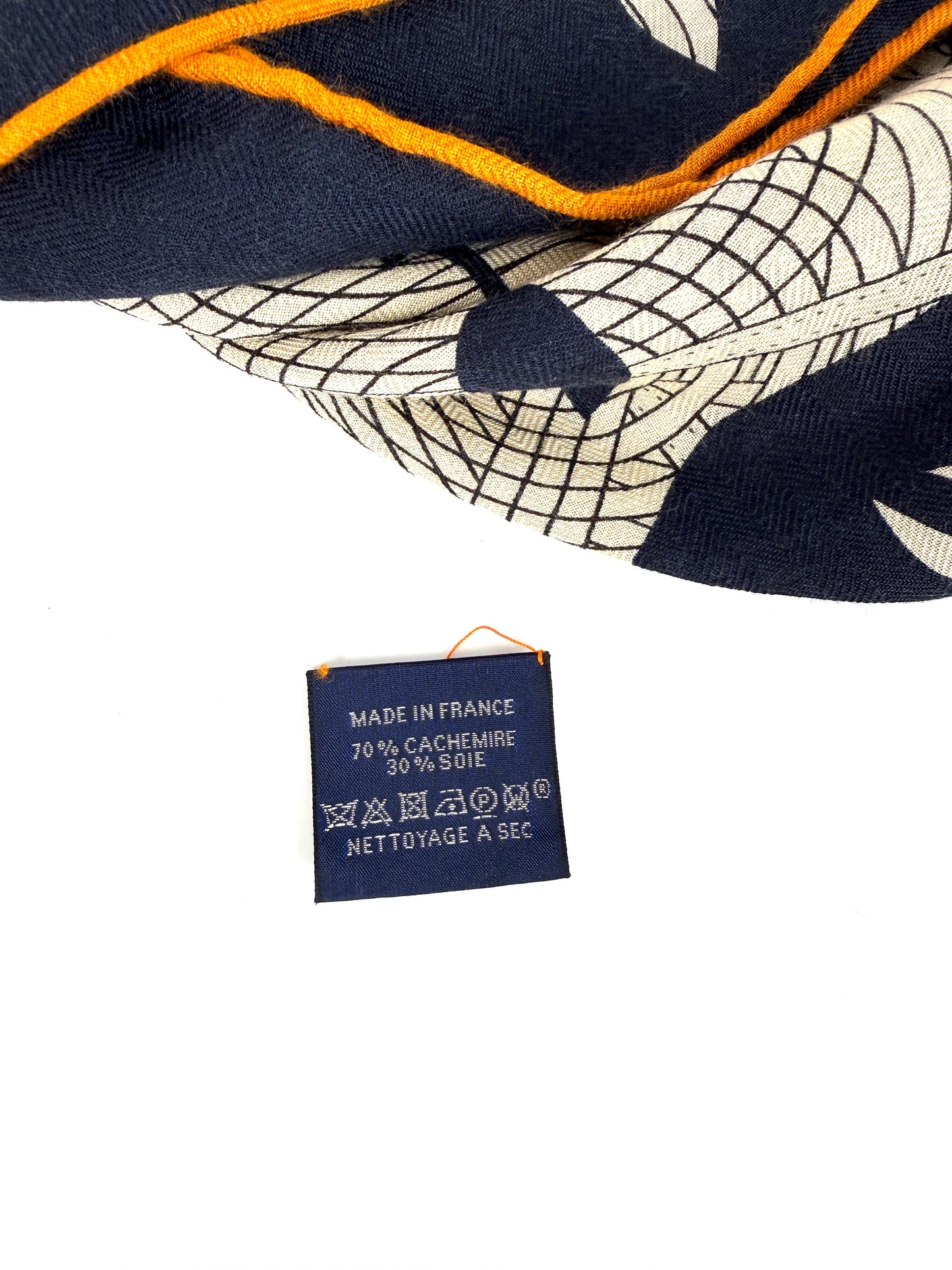HERMES Bal de Soie Mask Navy Natural Triangle Cashmere Silk Scarf