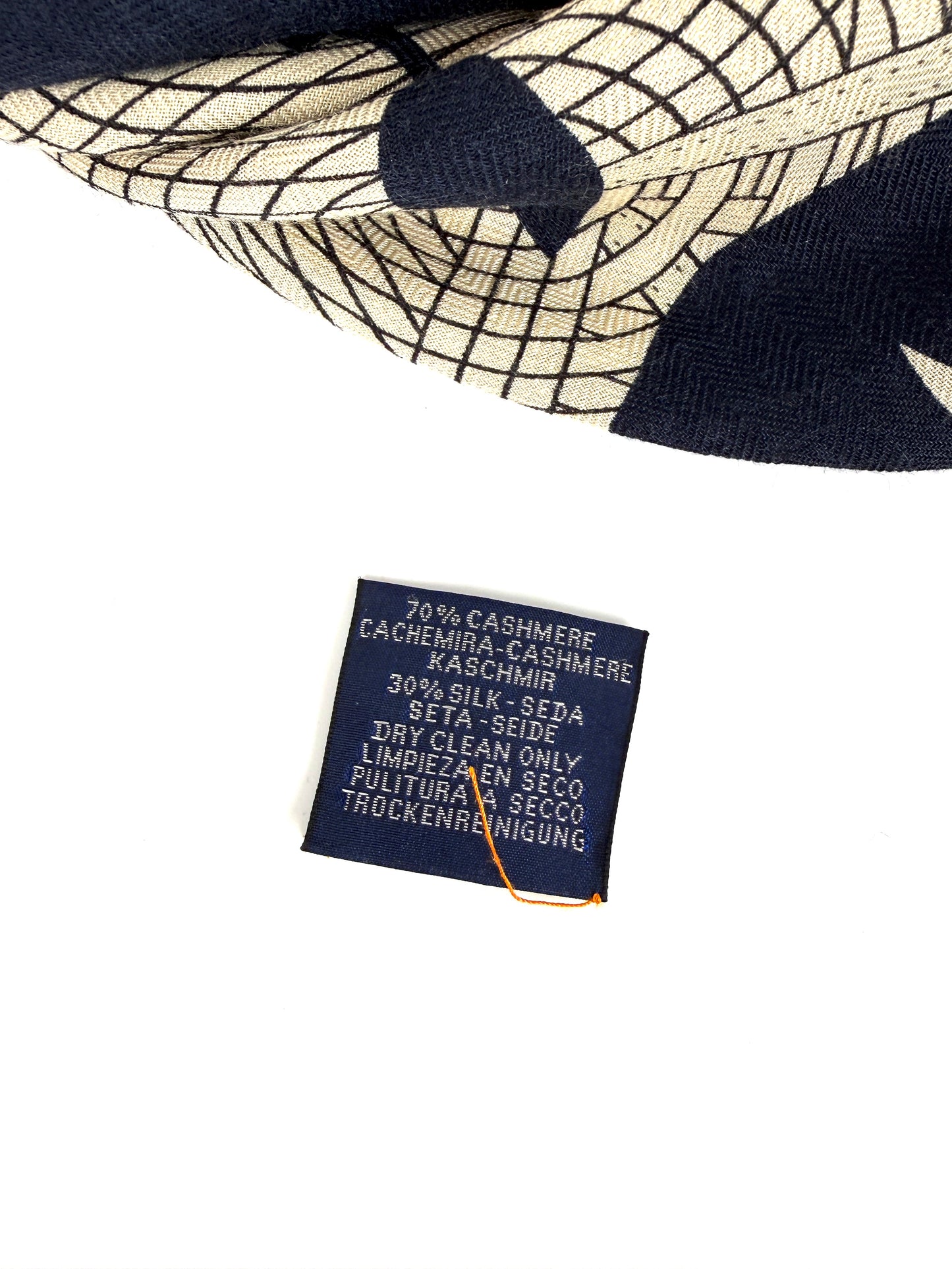 HERMES Bal de Soie Mask Navy Natural Triangle Cashmere Silk Scarf