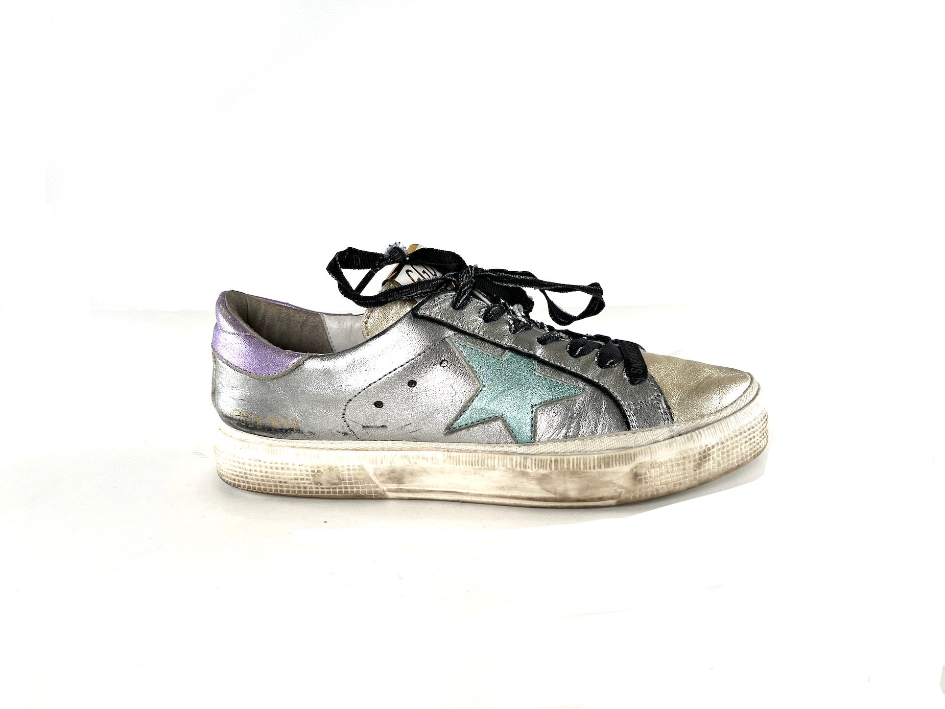 Golden Goose May Silver Gold Metallic Black Sneakers 37