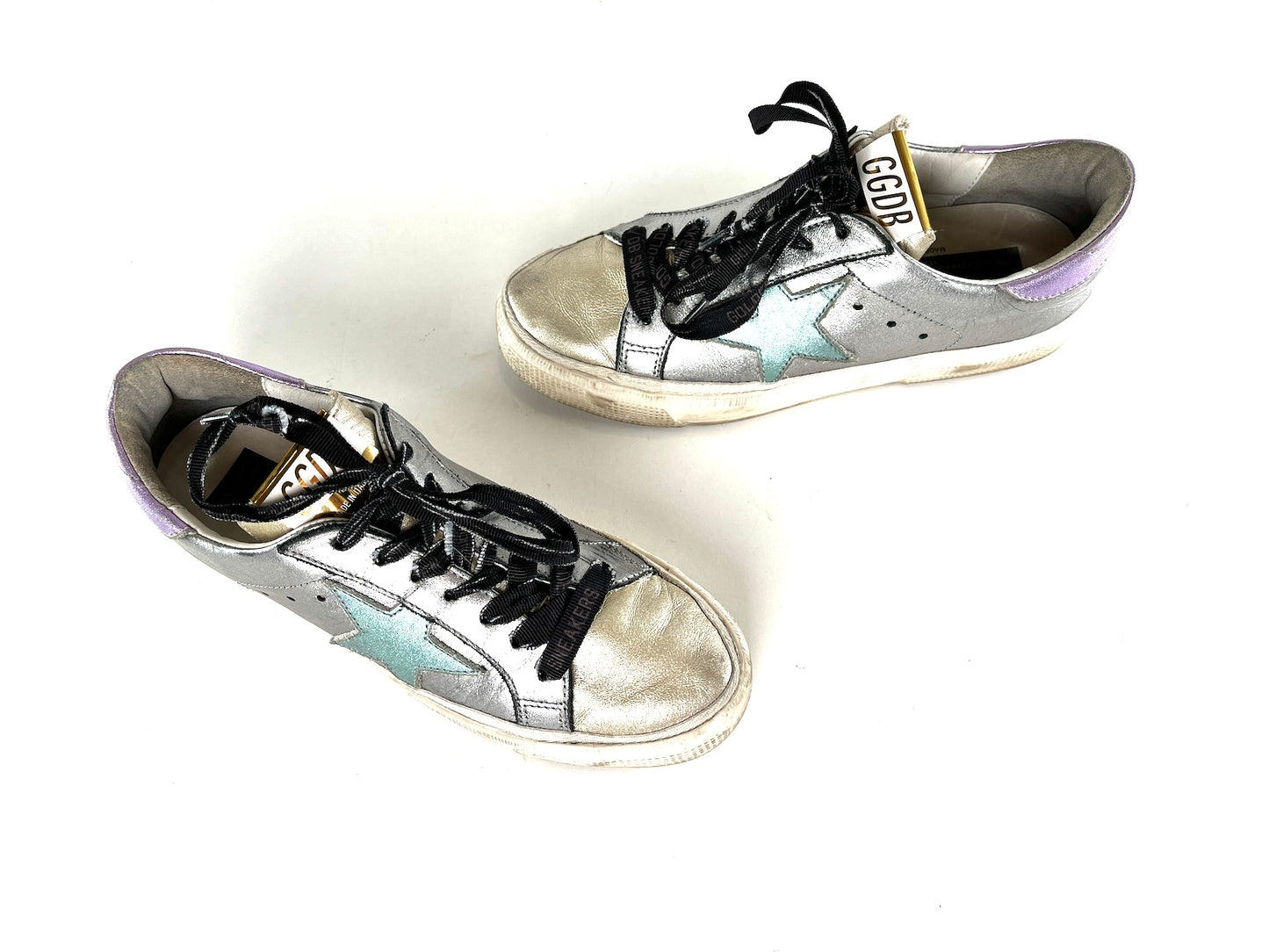 Golden Goose May Silver Gold Metallic Black Sneakers 37