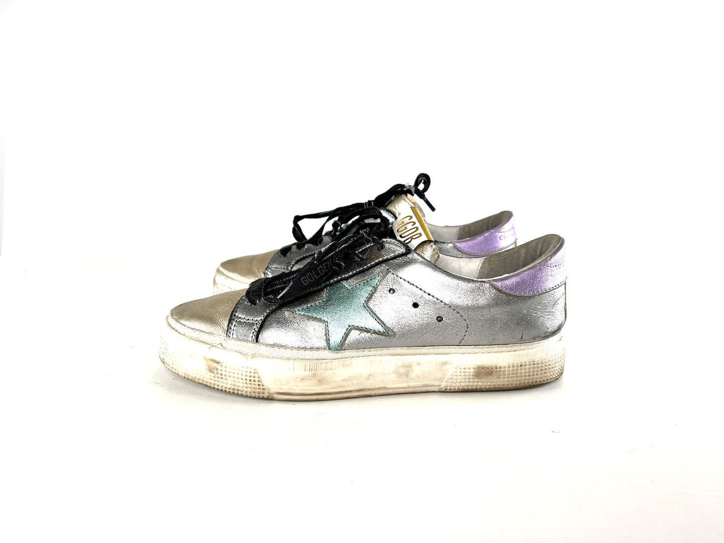 Golden Goose May Silver Gold Metallic Black Sneakers 37