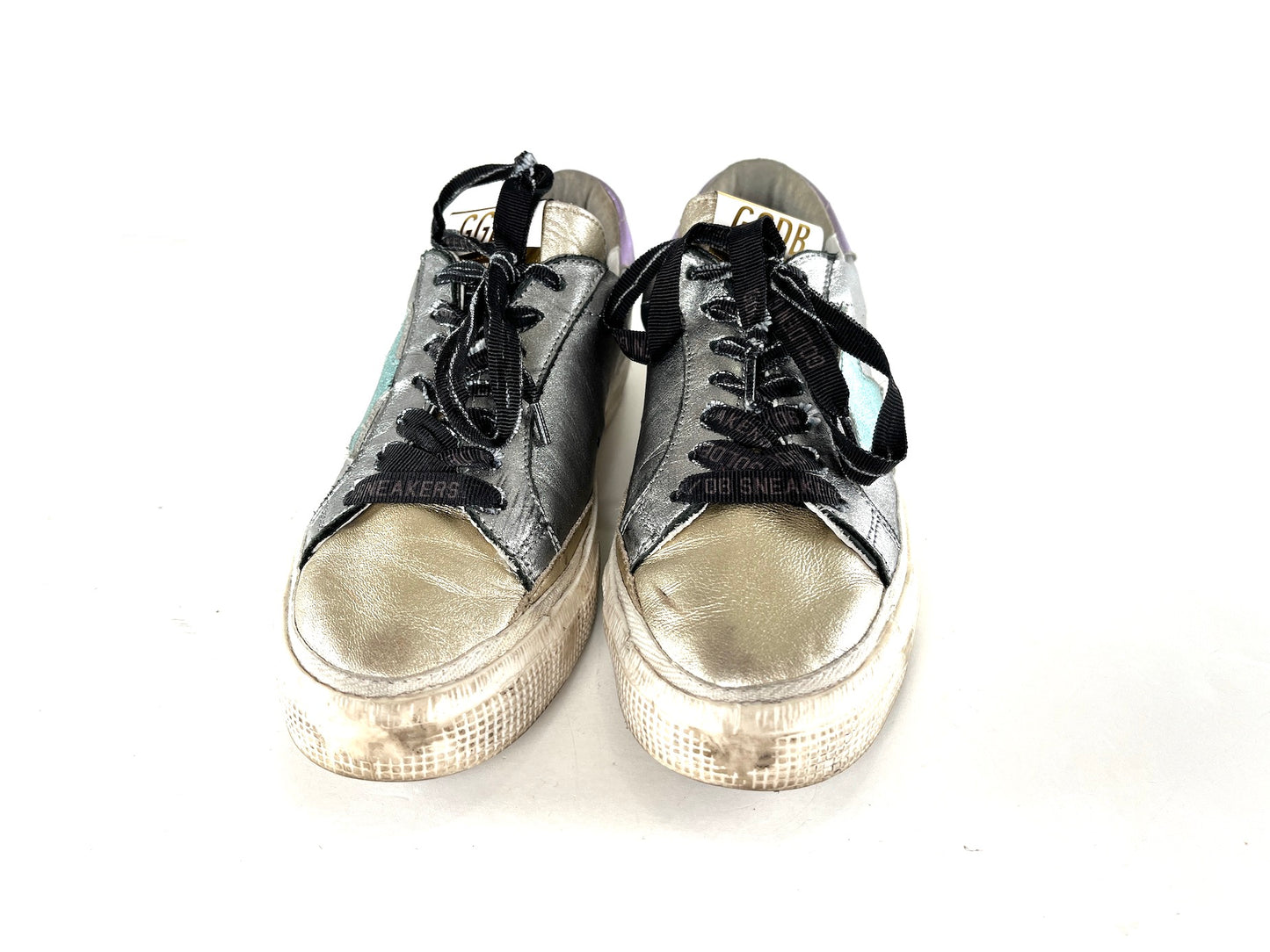 Golden Goose May Silver Gold Metallic Black Sneakers 37