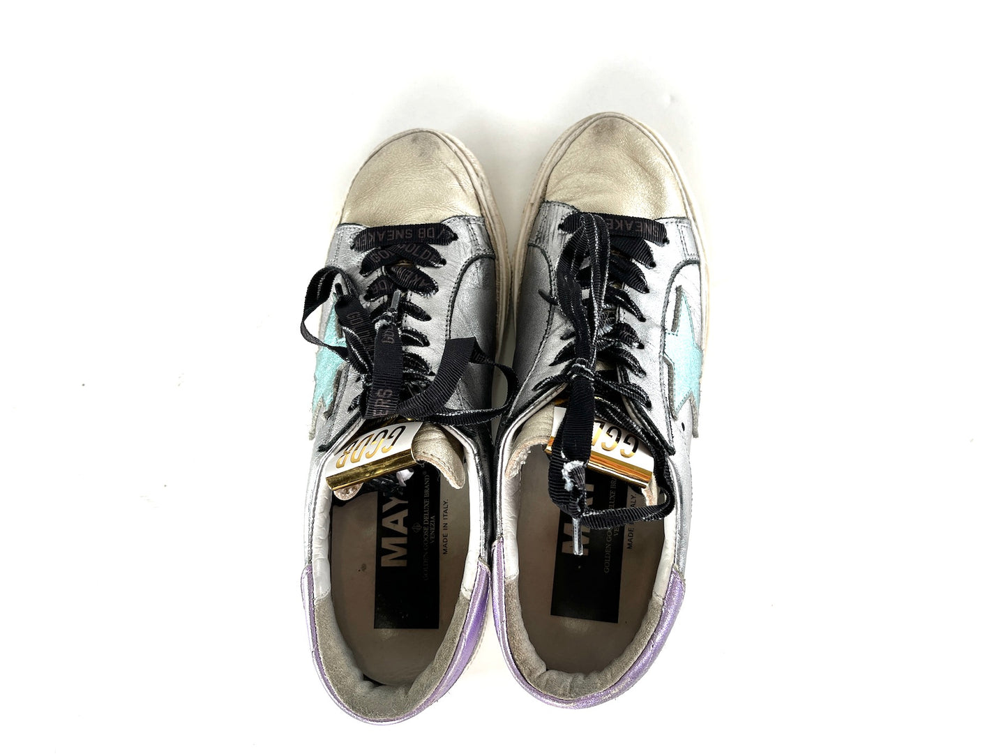 Golden Goose May Silver Gold Metallic Black Sneakers 37