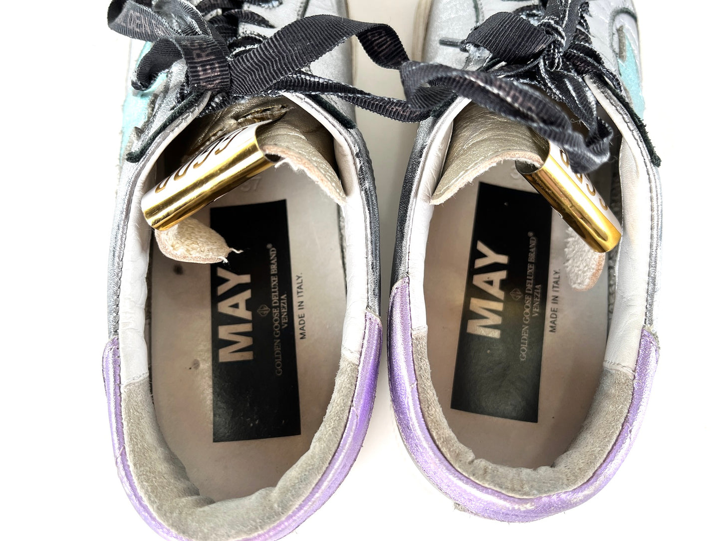 Golden Goose May Silver Gold Metallic Black Sneakers 37