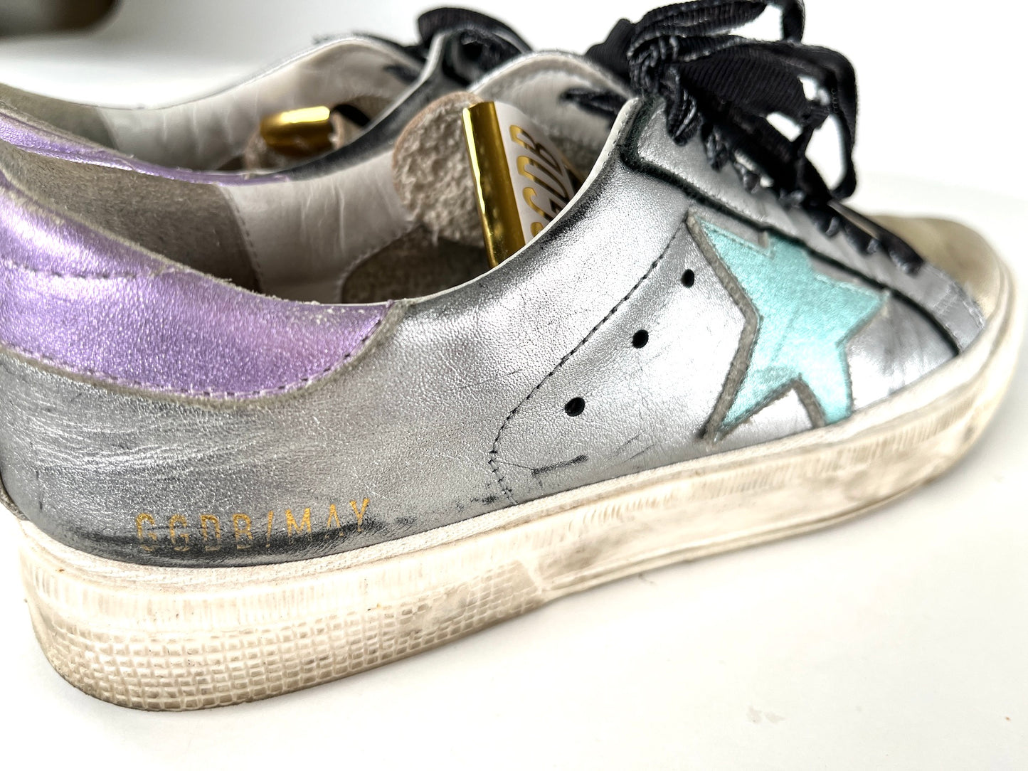 Golden Goose May Silver Gold Metallic Black Sneakers 37