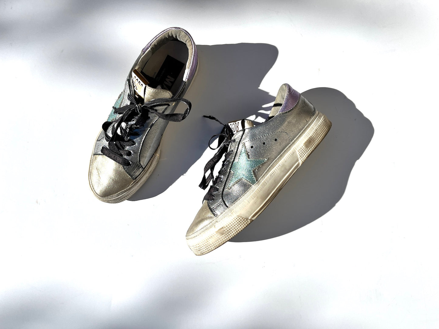 Golden Goose May Silver Gold Metallic Black Sneakers 37