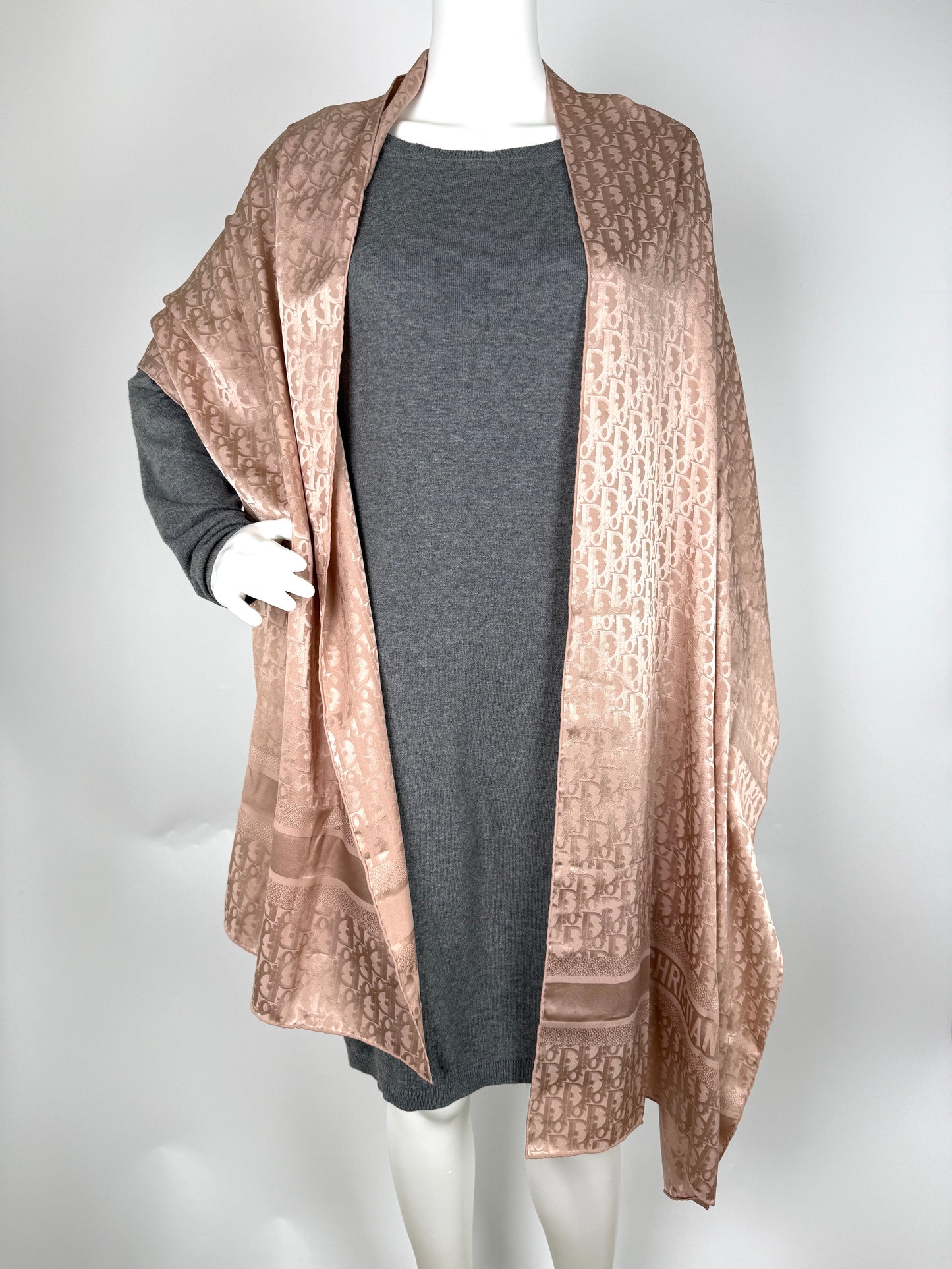 Christian Dior Mizza Oblique Beige Jacquard  Stole Wrap Scarf 