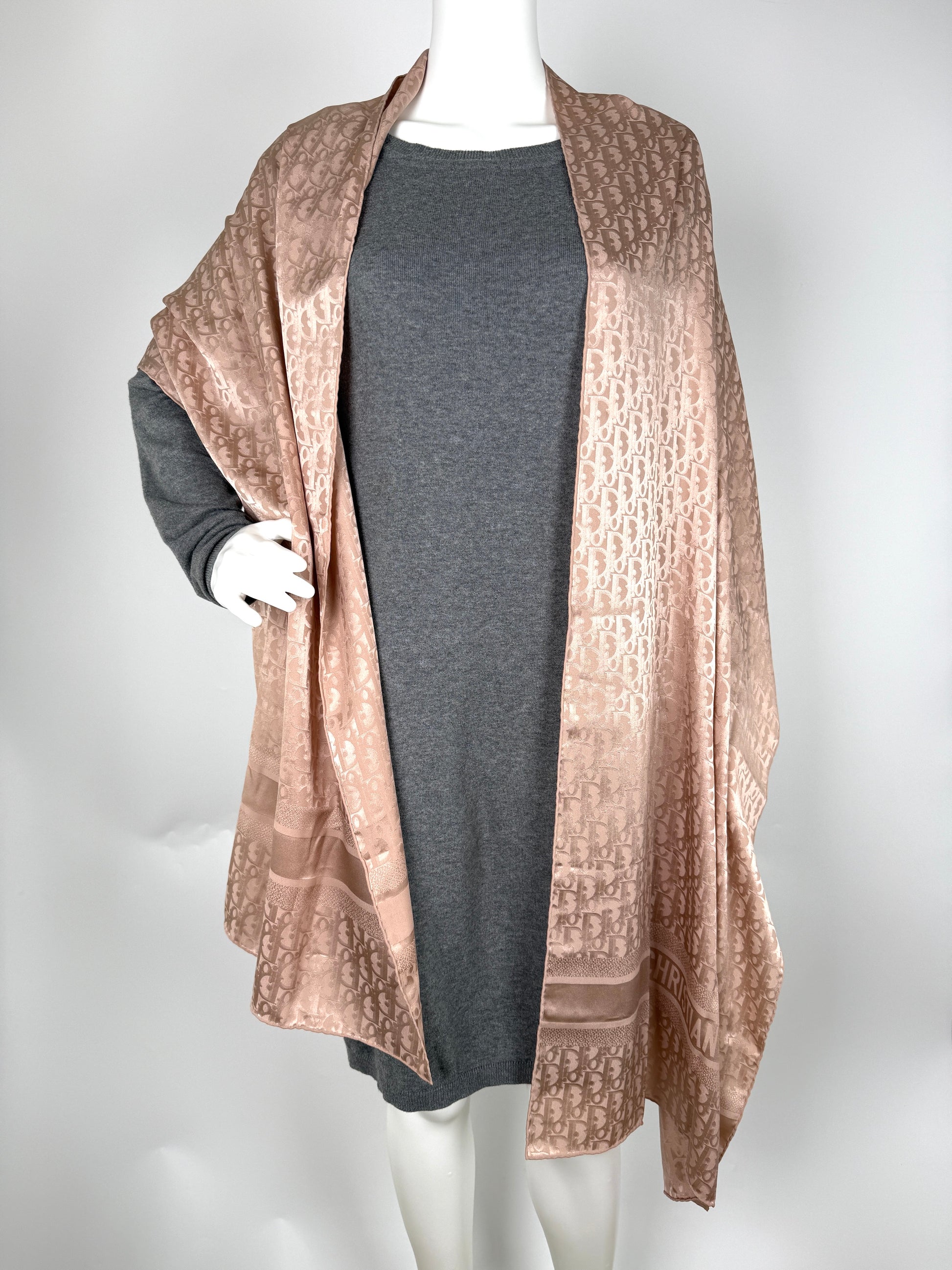 Christian Dior Mizza Oblique Beige Jacquard  Stole Wrap Scarf 